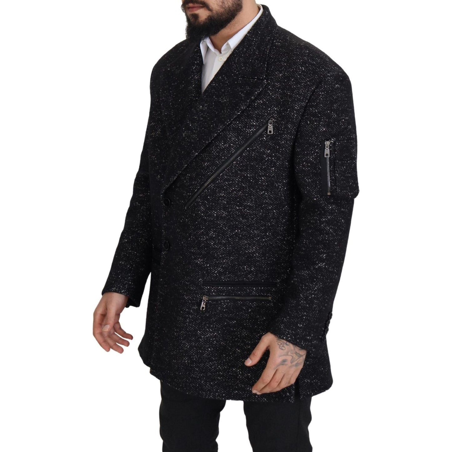 Dolce & Gabbana Sleek Patterned Wool Double Breasted Jacket Dolce & Gabbana Black