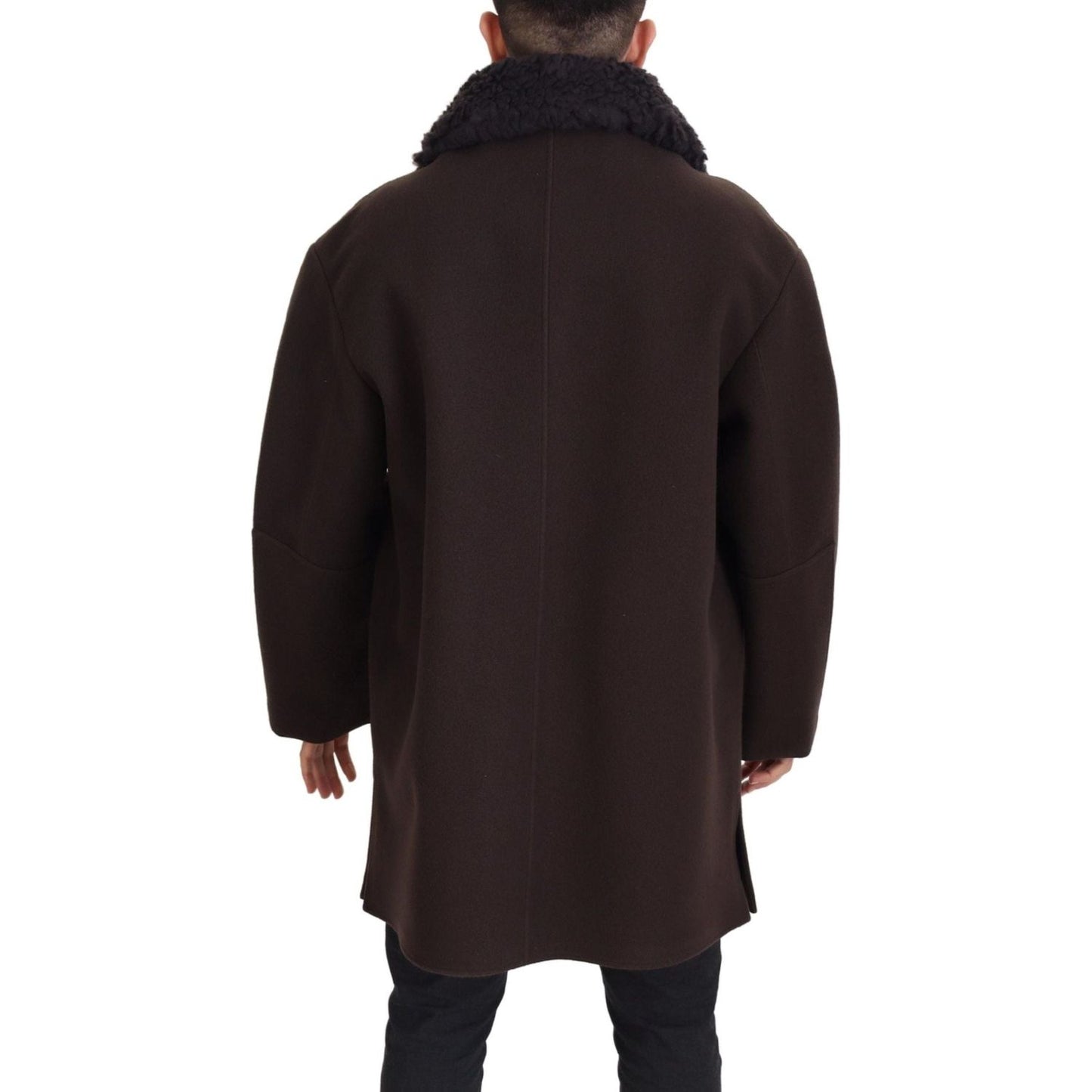 Dolce & Gabbana Elegant Dark Brown Shearling Coat Jacket Dolce & Gabbana Black