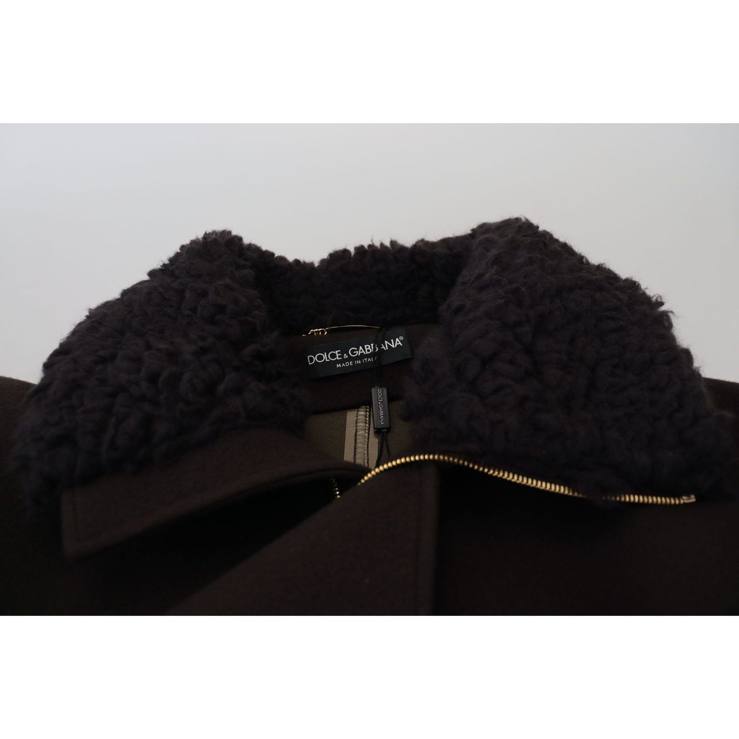 Dolce & Gabbana Elegant Dark Brown Shearling Coat Jacket Dolce & Gabbana Black