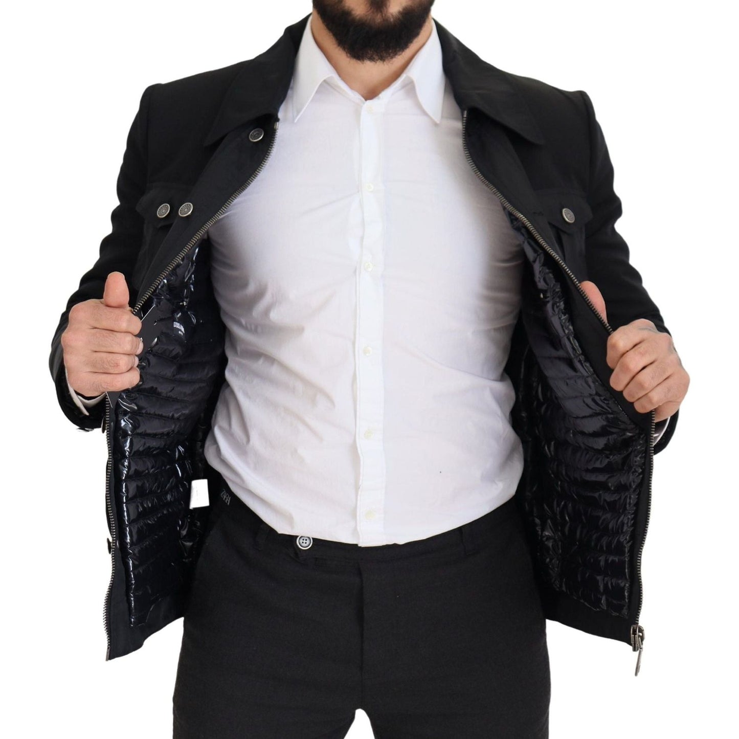 Dolce & Gabbana Elegant Full Zip Black Wool Blend Jacket Dolce & Gabbana Black