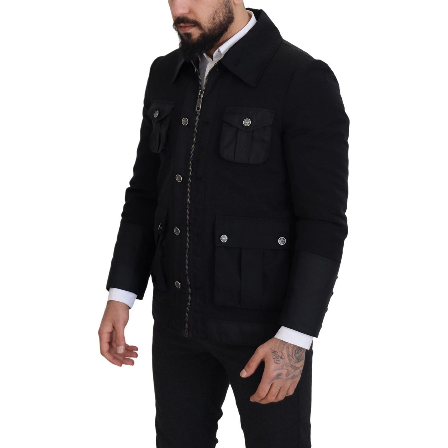 Dolce & Gabbana Elegant Full Zip Black Wool Blend Jacket Dolce & Gabbana Black