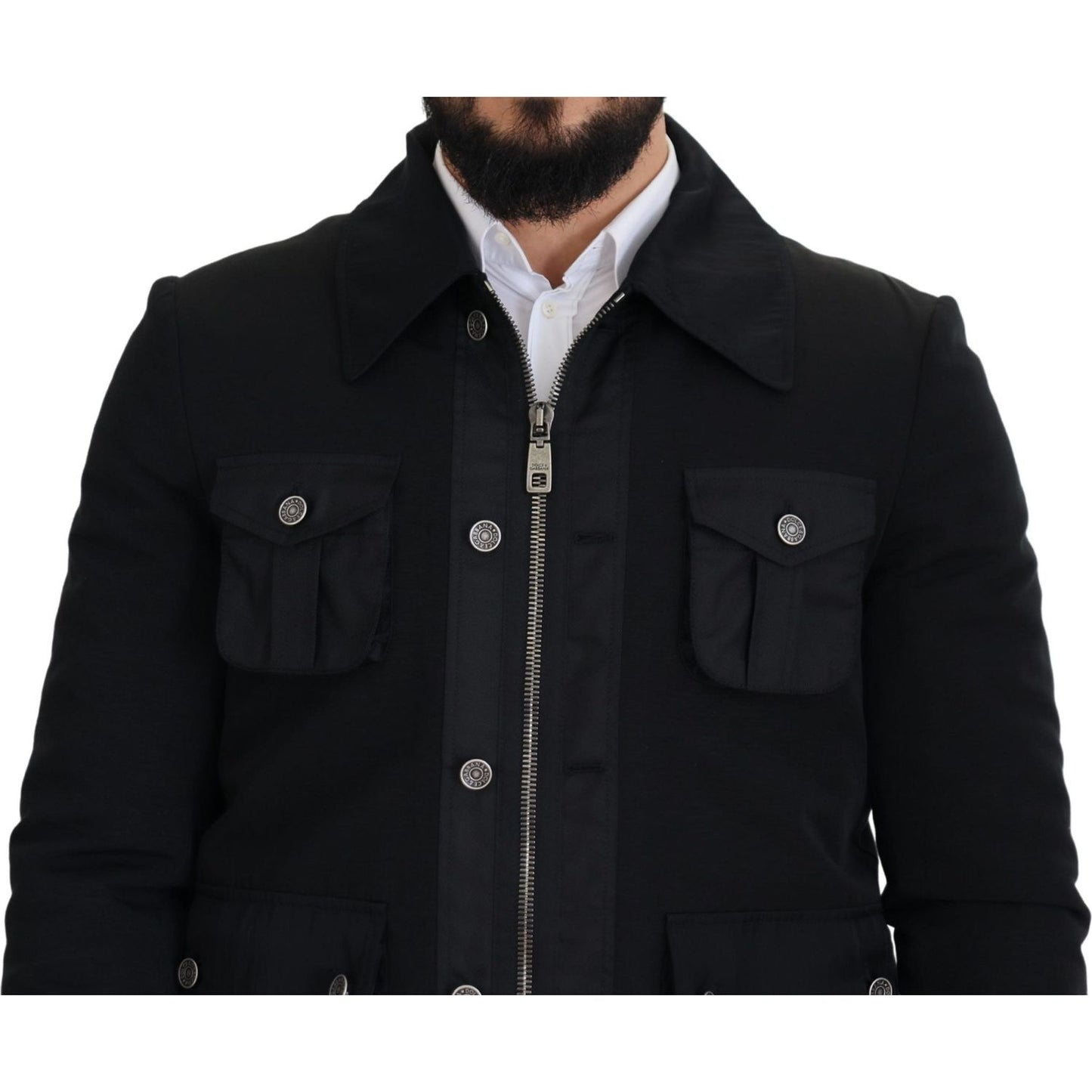 Dolce & Gabbana Elegant Full Zip Black Wool Blend Jacket Dolce & Gabbana Black