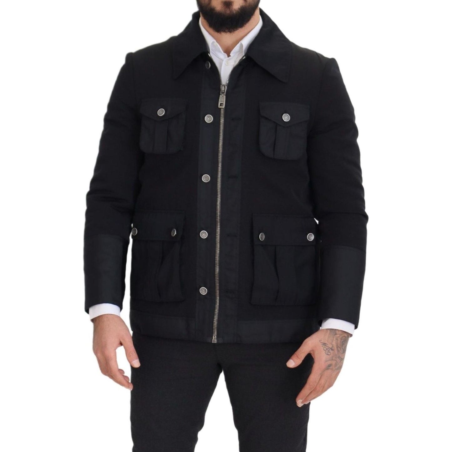 Dolce & Gabbana Elegant Full Zip Black Wool Blend Jacket Dolce & Gabbana Black