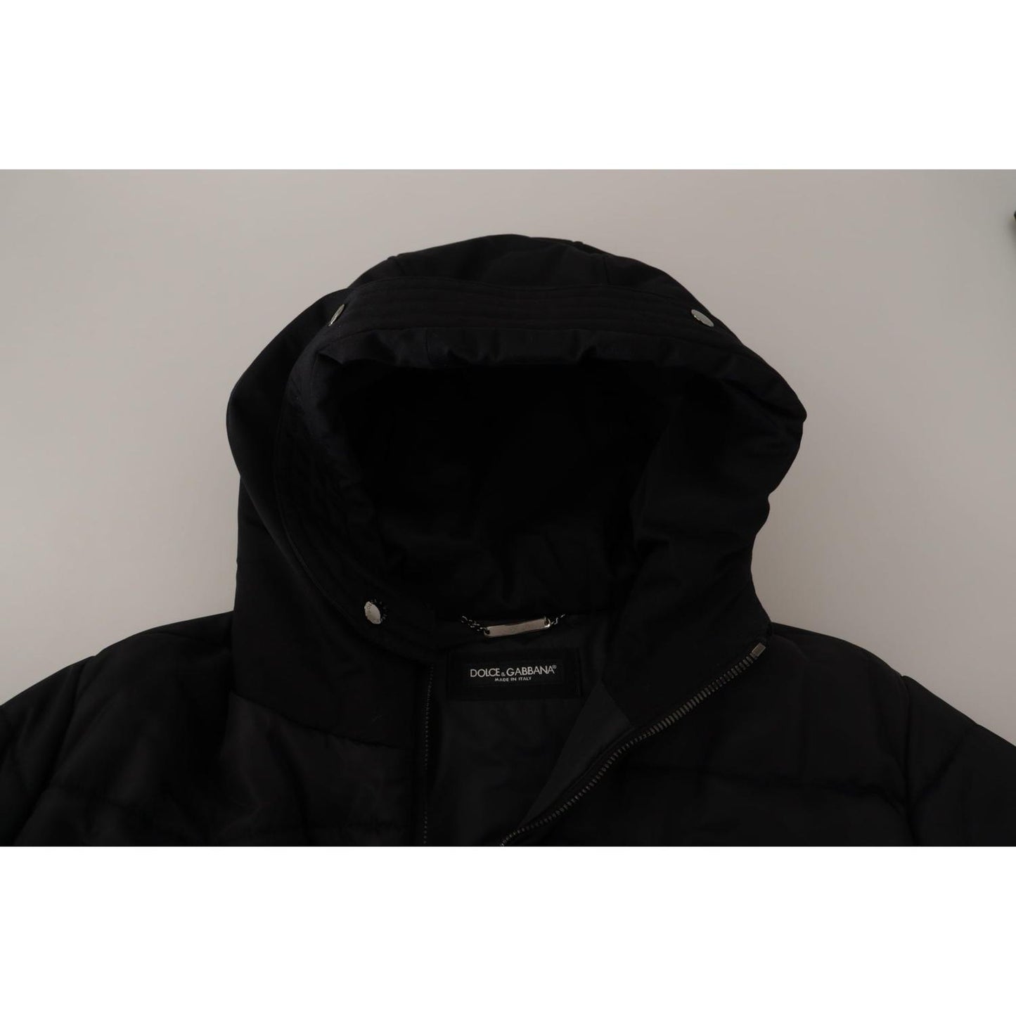 Dolce & Gabbana Elegant Black Hooded Parka Winter Jacket Dolce & Gabbana Dark Gray
