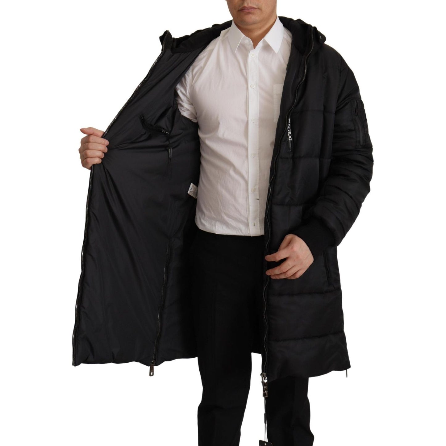 Dolce & Gabbana Elegant Black Hooded Parka Winter Jacket Dolce & Gabbana Dark Gray