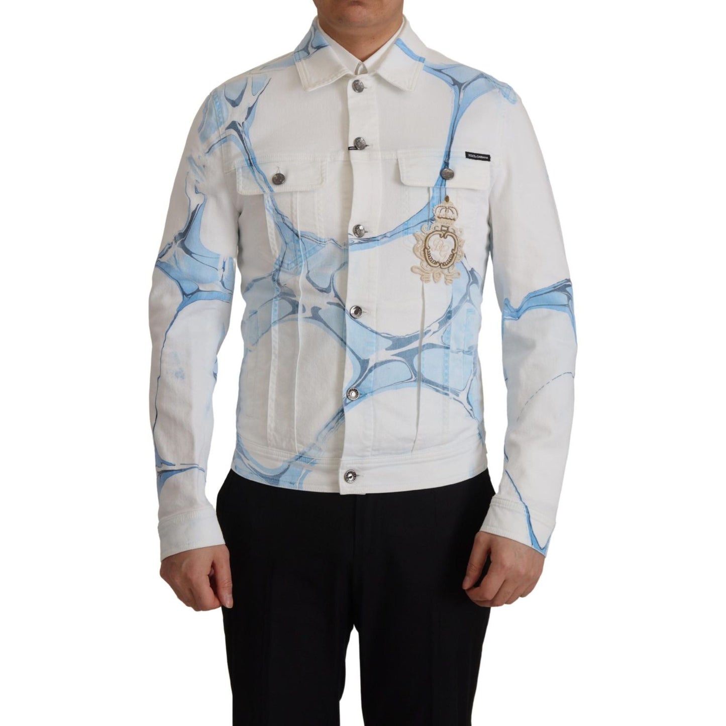 Dolce & Gabbana Multicolor Logo Embroidered Denim Jacket Dolce & Gabbana Gray