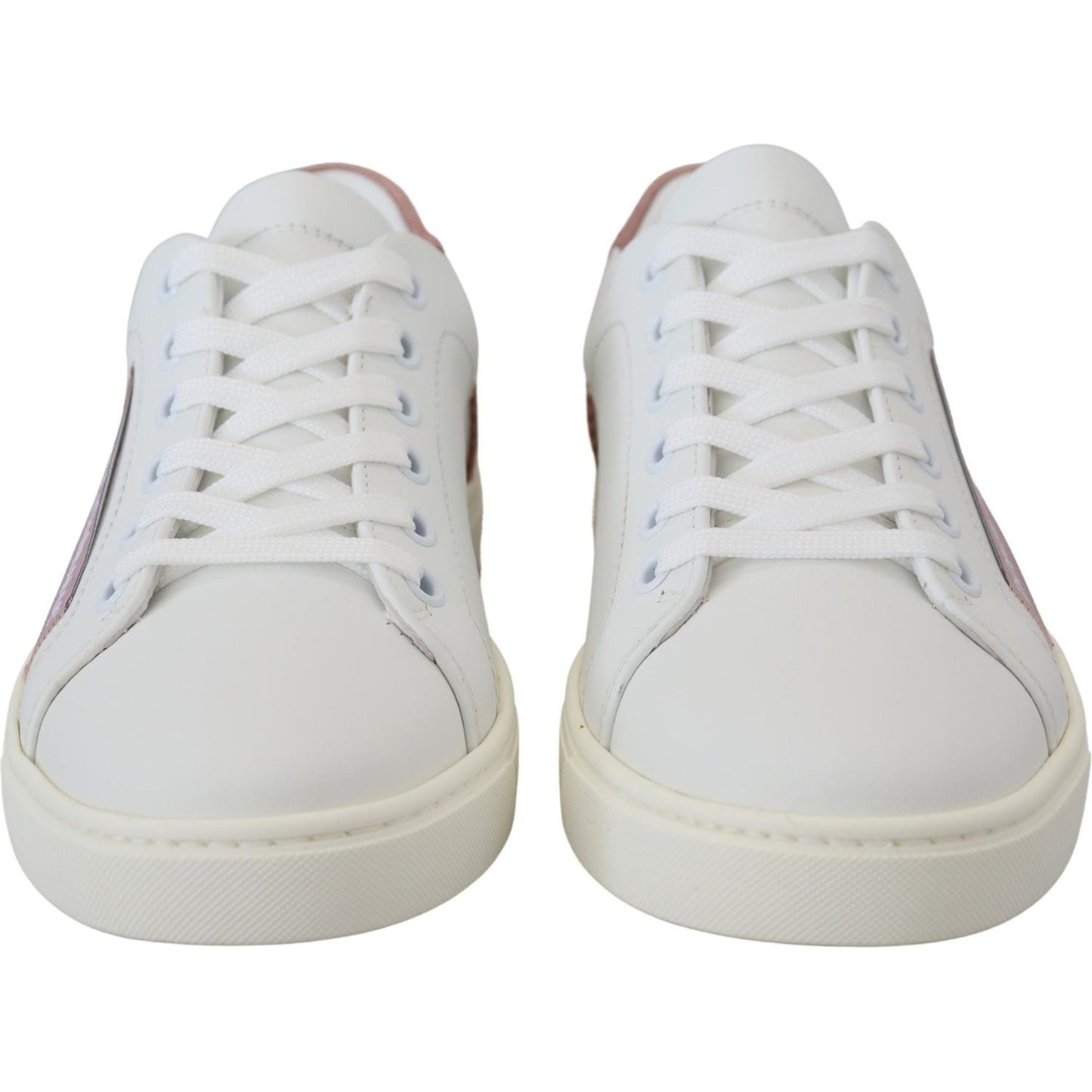 Dolce & Gabbana Chic White Pink Leather Low-Top Sneakers Dolce & Gabbana Light Gray