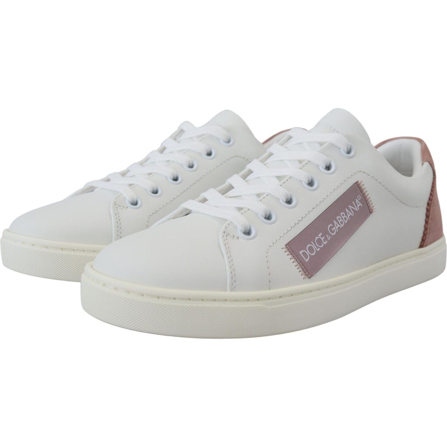 Dolce & Gabbana Chic White Pink Leather Low-Top Sneakers Dolce & Gabbana Gray