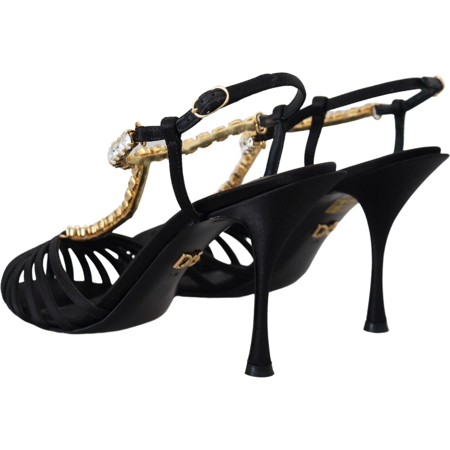 Dolce & Gabbana Elegant Silk Blend Crystal T-Strap Heels Dolce & Gabbana Black