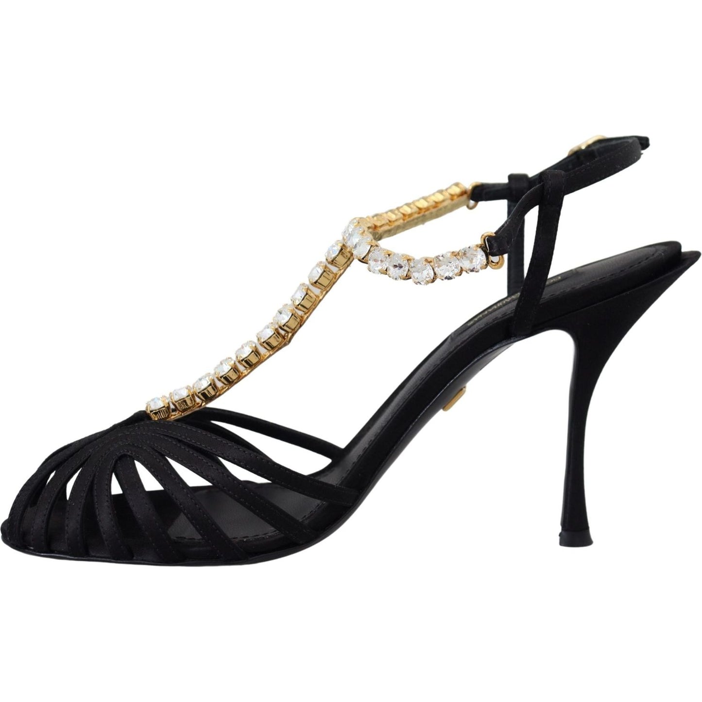 Dolce & Gabbana Elegant Silk Blend Crystal T-Strap Heels Dolce & Gabbana Black