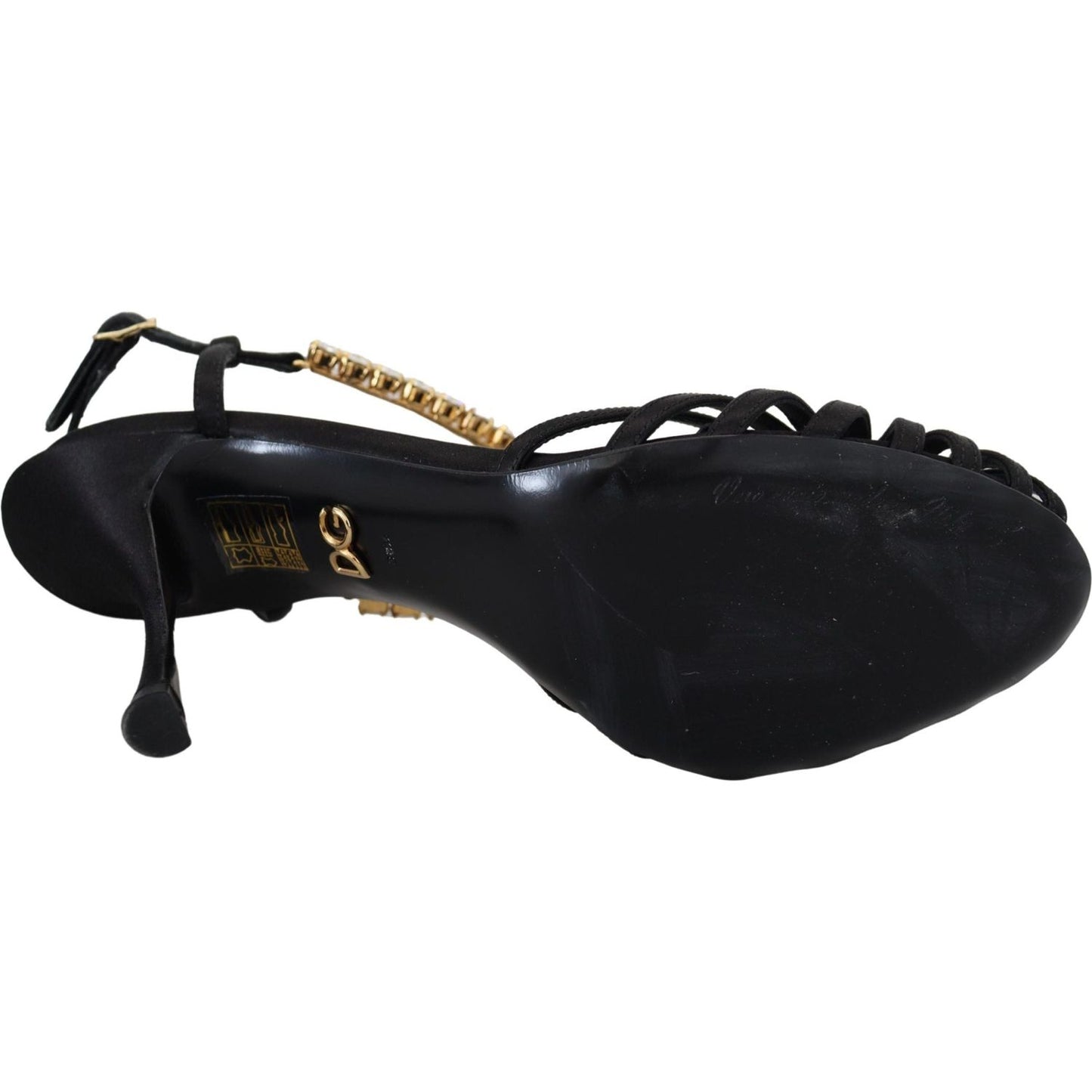 Dolce & Gabbana Elegant Silk Blend Crystal T-Strap Heels Dolce & Gabbana Black