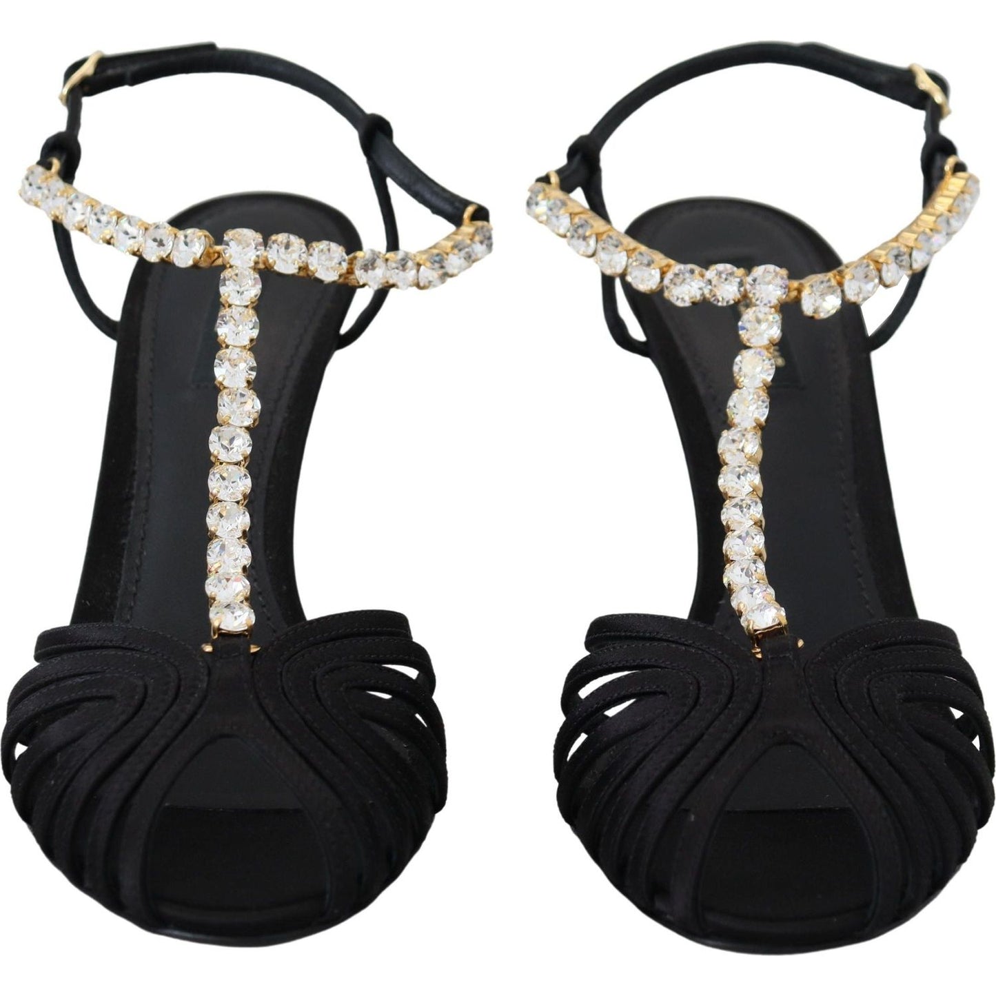 Dolce & Gabbana Elegant Silk Blend Crystal T-Strap Heels Dolce & Gabbana Black