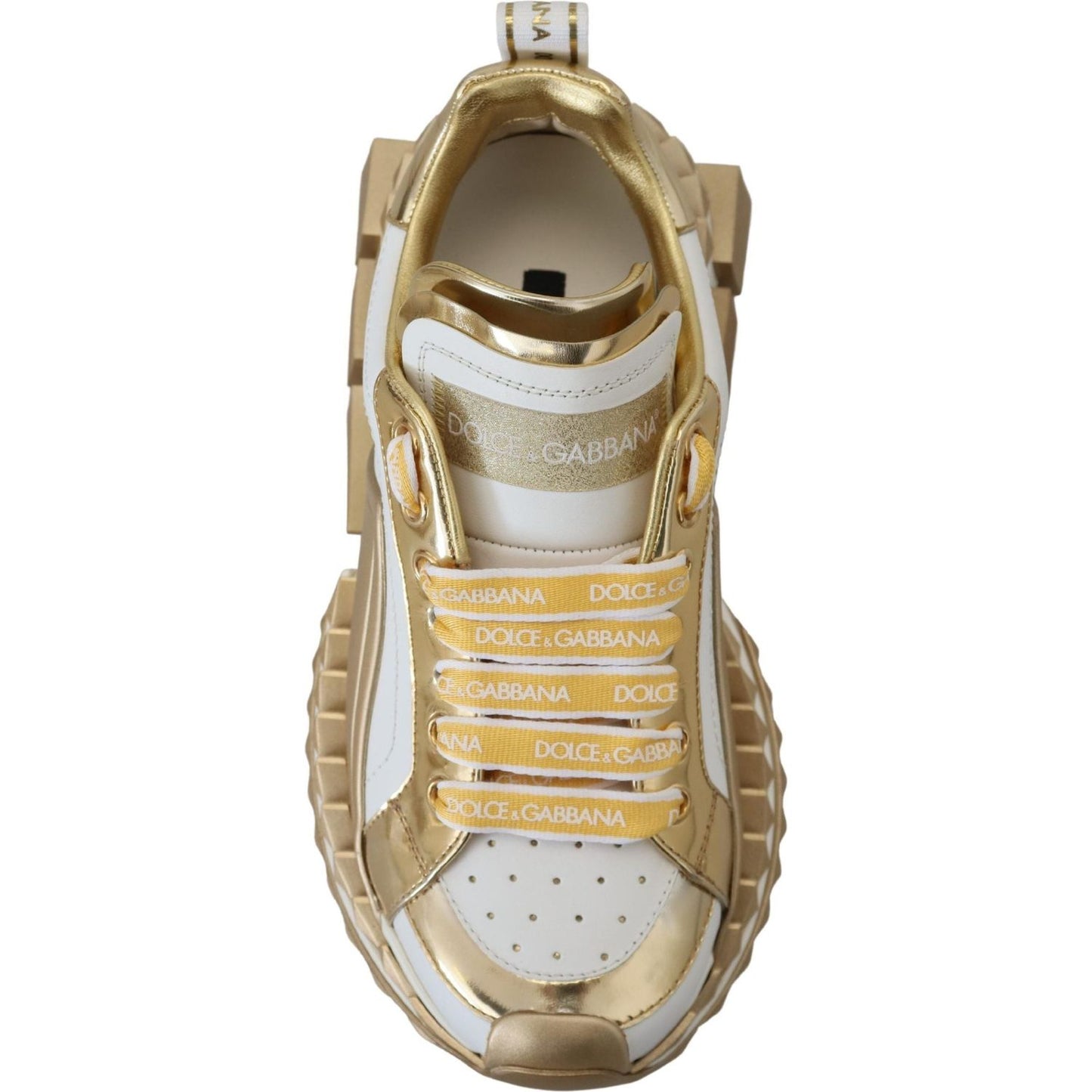 Dolce & Gabbana Elegant White and Gold Leather Sneakers Dolce & Gabbana Rosy Brown