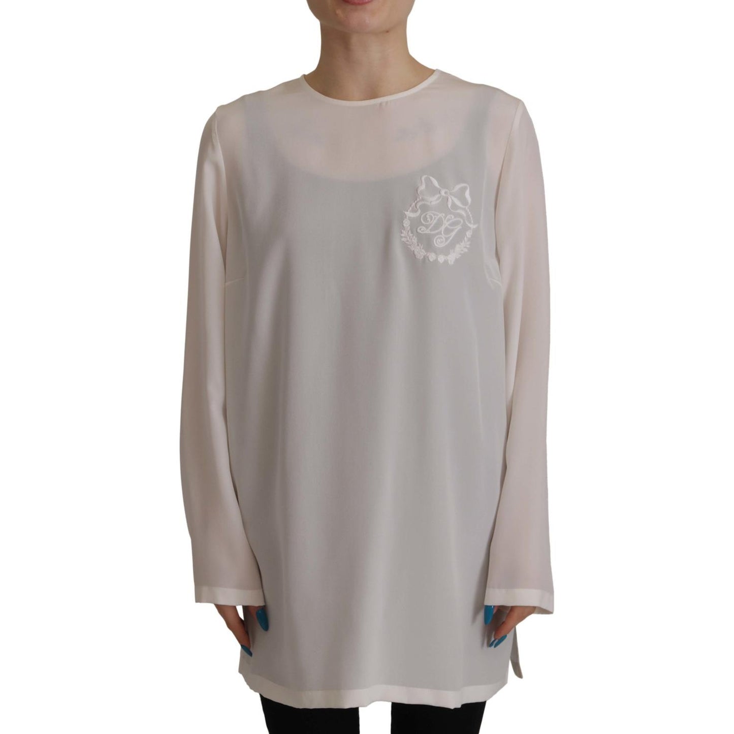 Dolce & Gabbana Elegant Silk Top with Logo Embroidery Dolce & Gabbana Dark Gray