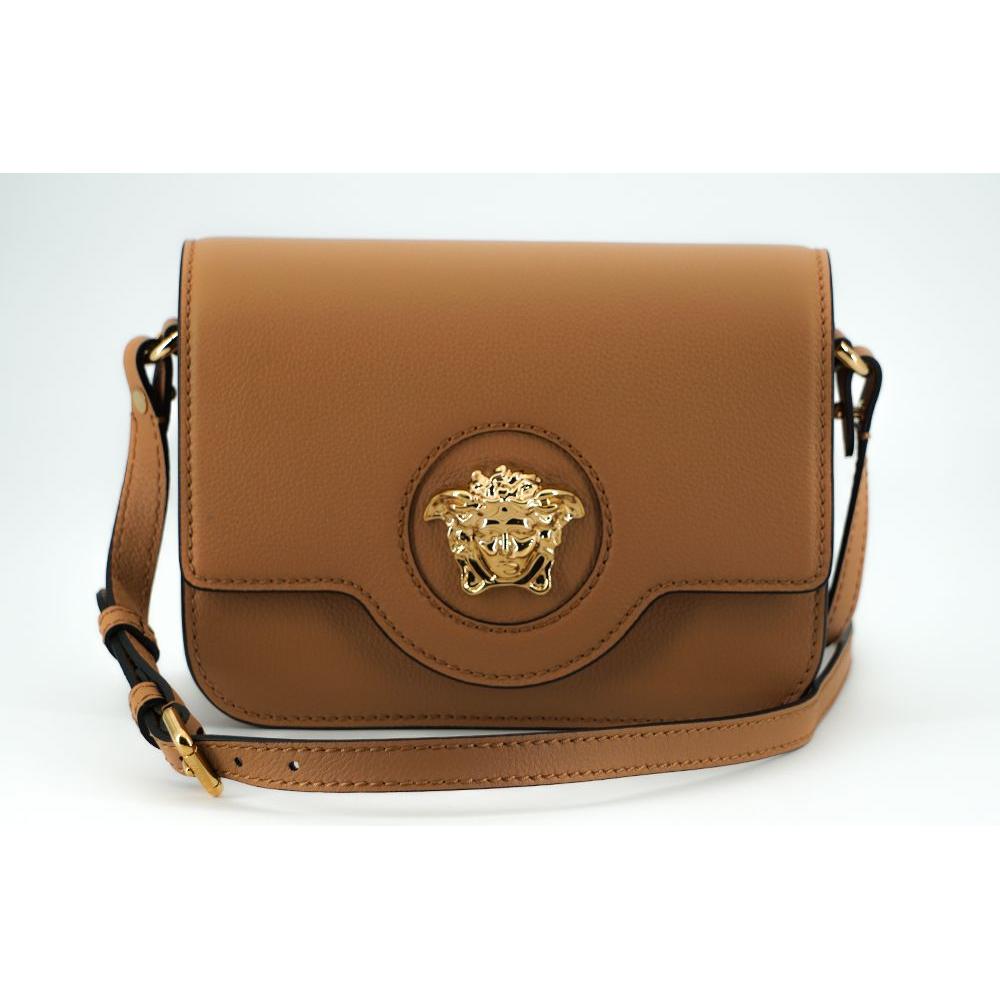 Versace Elegant Calf Leather Shoulder Bag in Brown WOMAN SHOULDER BAGS Versace Sienna