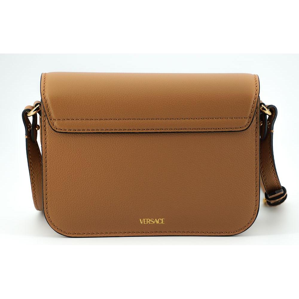 Versace Elegant Calf Leather Shoulder Bag in Brown WOMAN SHOULDER BAGS Versace Sienna