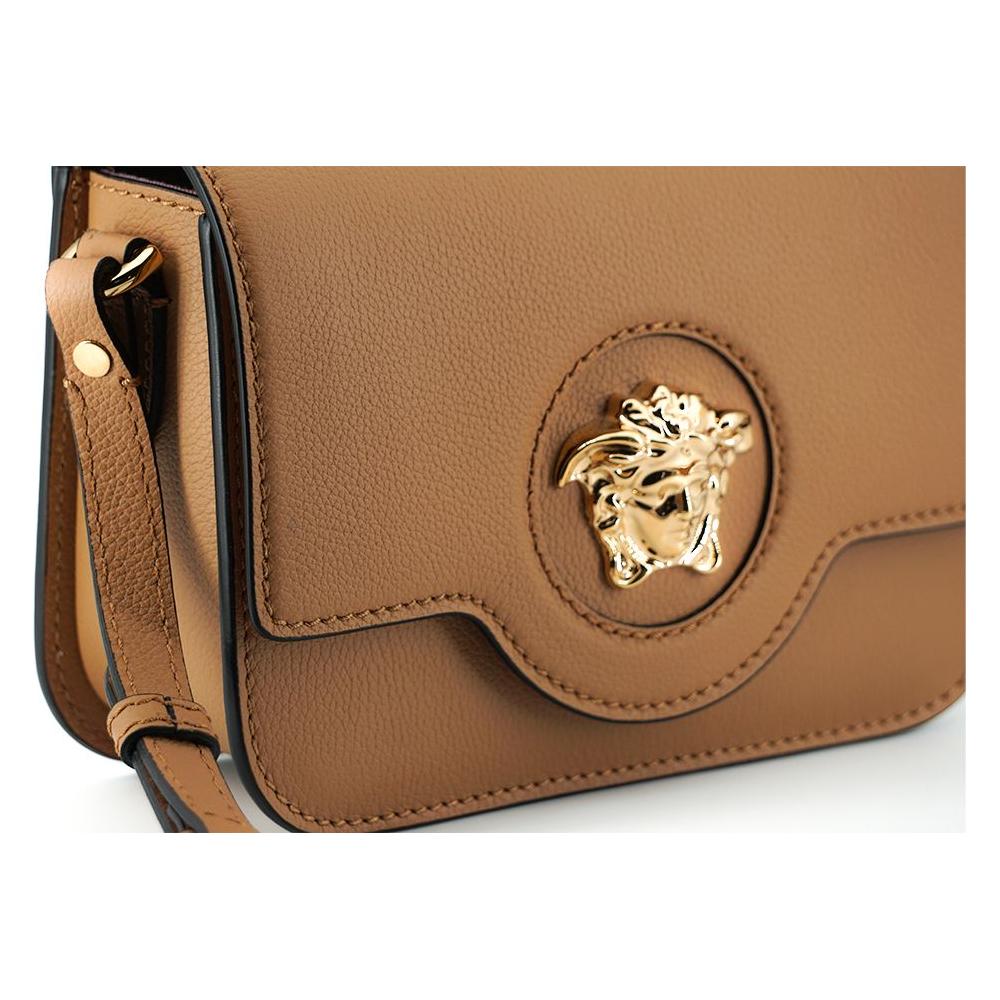 Versace Elegant Calf Leather Shoulder Bag in Brown WOMAN SHOULDER BAGS Versace Sienna