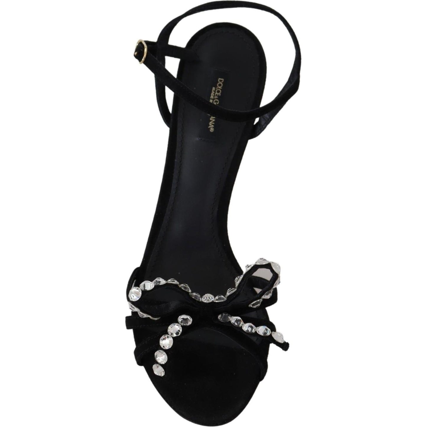 Dolce & Gabbana Elegant Suede High Sandals with Crystal Bows Dolce & Gabbana Black