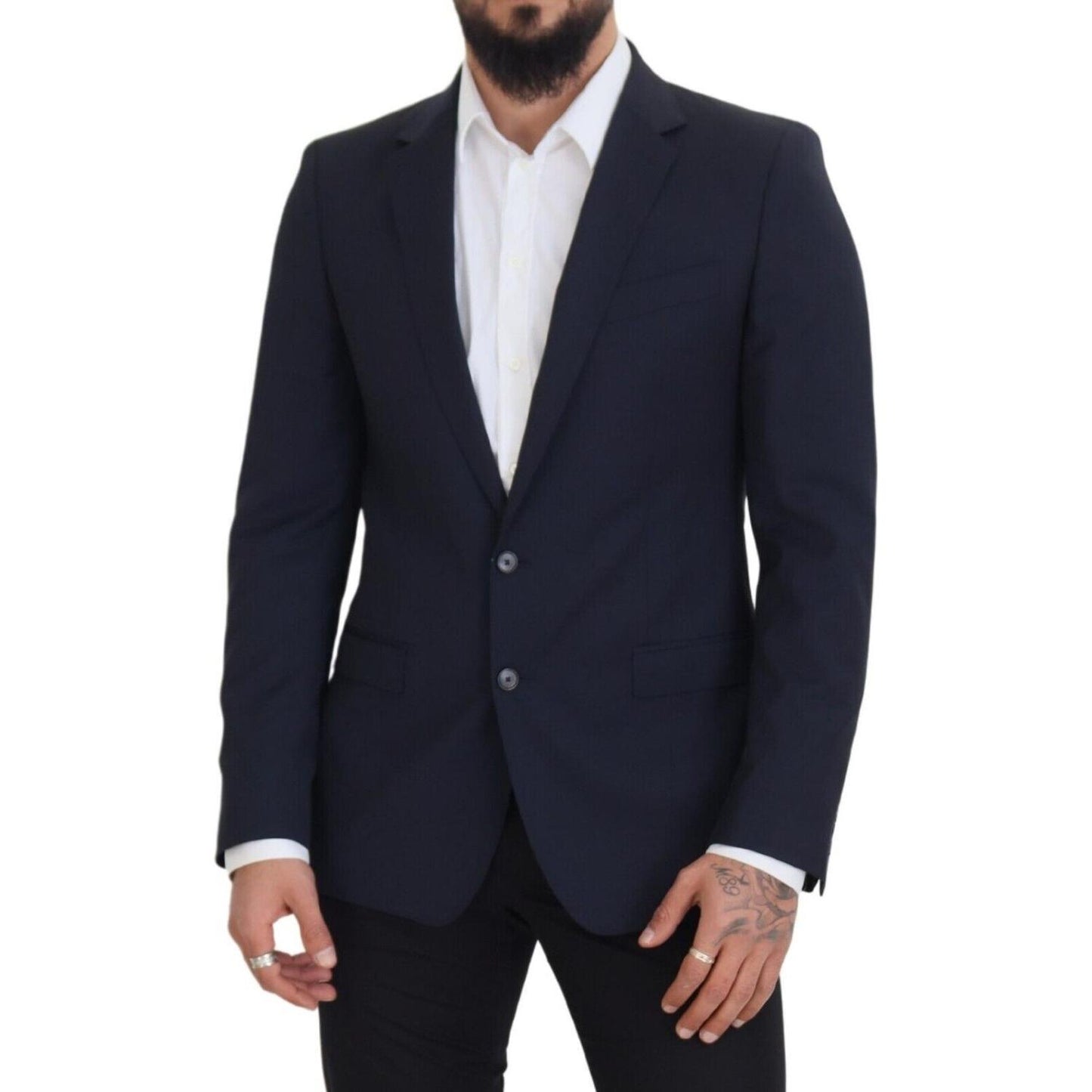 Dolce & Gabbana Elegant Dark Blue Slim Fit Wool Blazer Dolce & Gabbana Dark Slate Gray