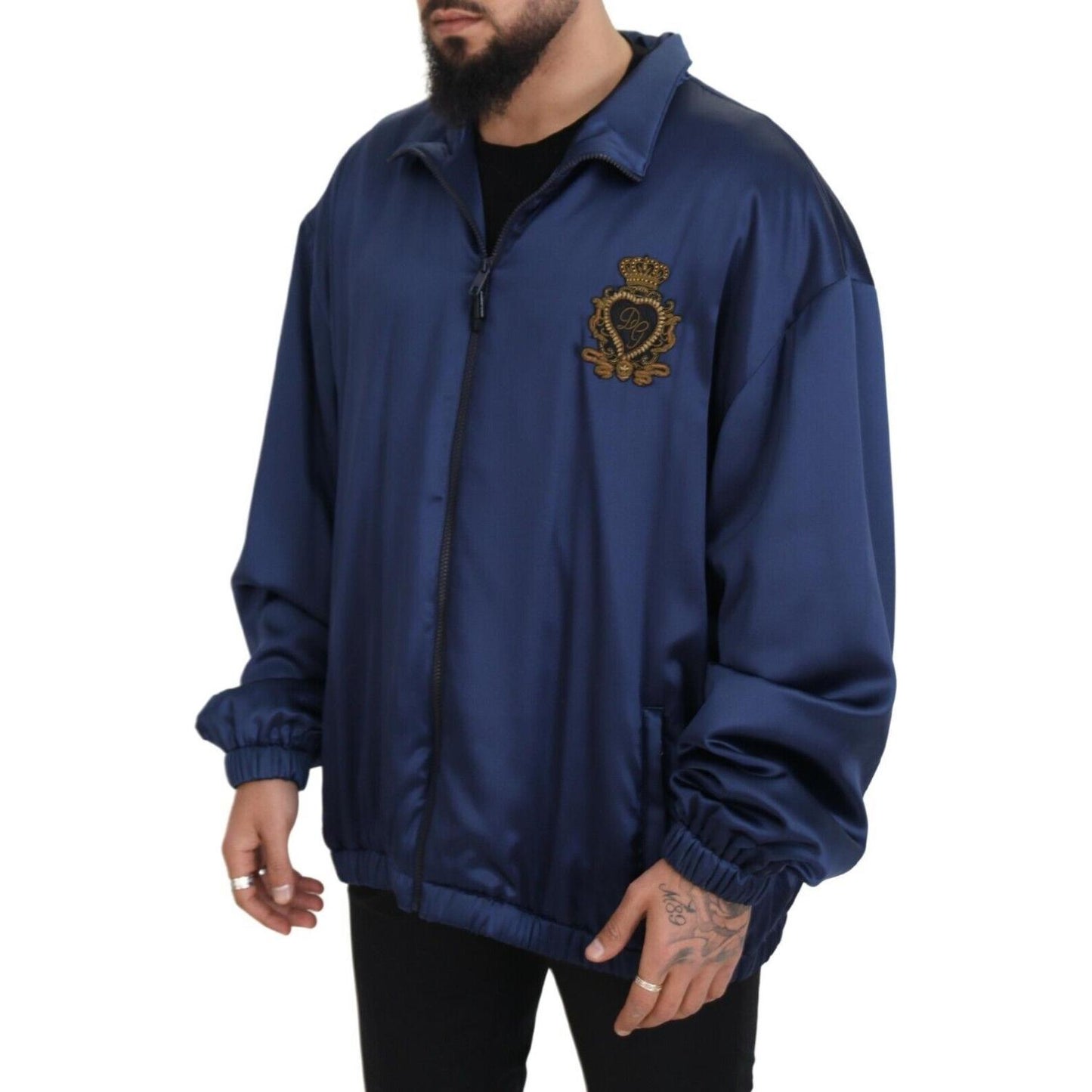 Dolce & Gabbana Regal Blue Silk Bomber Jacket Dolce & Gabbana Dark Slate Gray