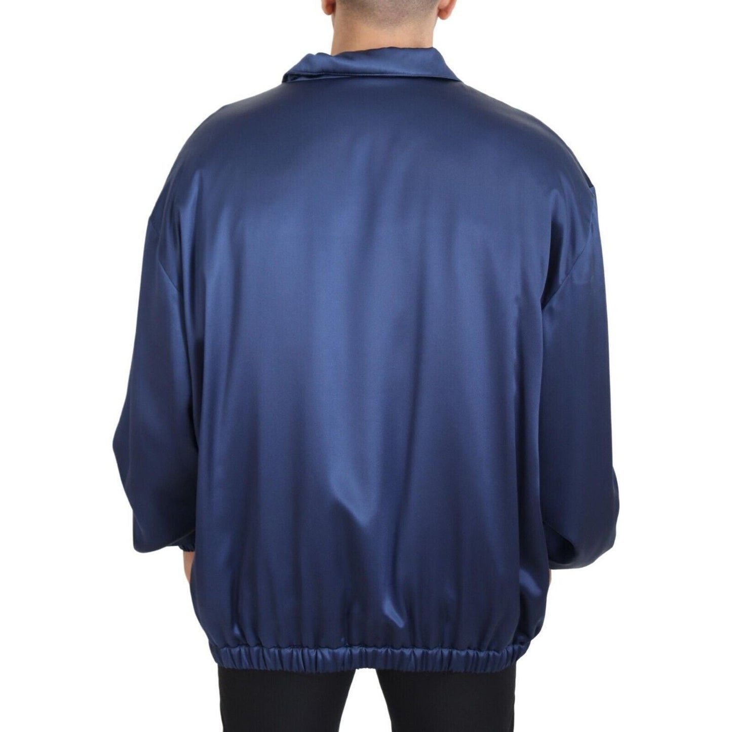 Dolce & Gabbana Regal Blue Silk Bomber Jacket Dolce & Gabbana Dark Slate Gray