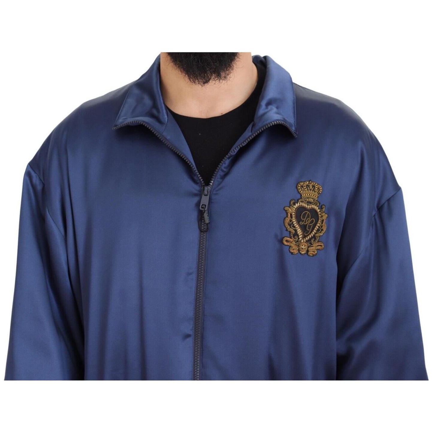 Dolce & Gabbana Regal Blue Silk Bomber Jacket Dolce & Gabbana Dark Slate Gray