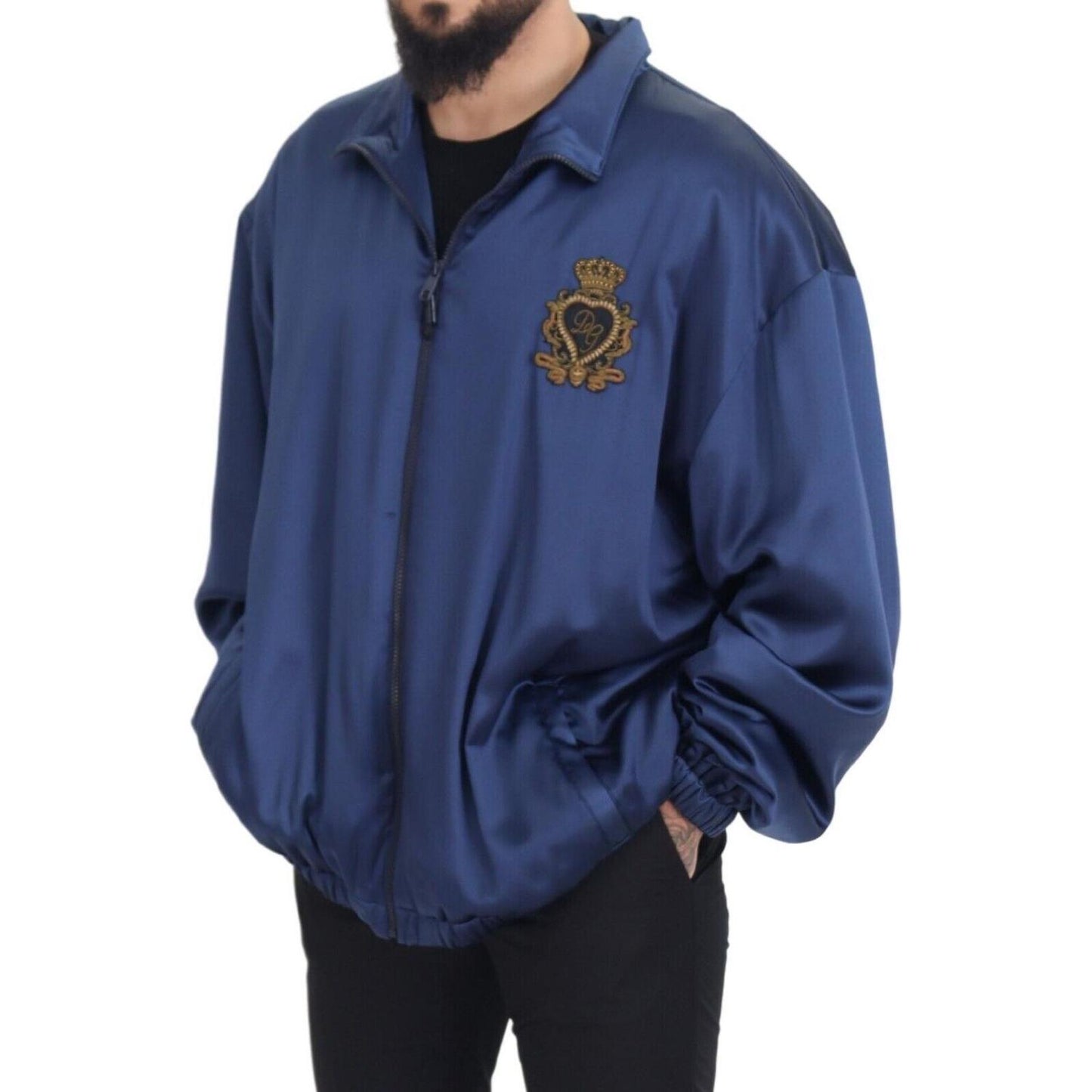 Dolce & Gabbana Regal Blue Silk Bomber Jacket Dolce & Gabbana Dark Slate Gray