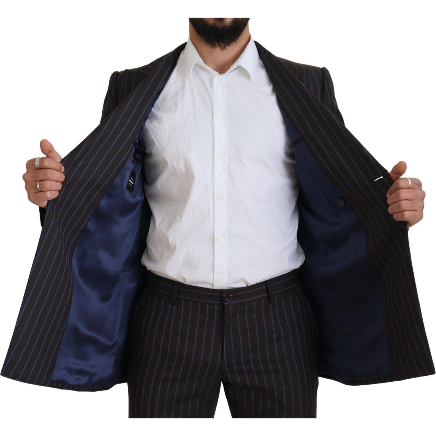 Dolce & Gabbana Elegant Black Striped Virgin Wool Suit Dolce & Gabbana Light Gray