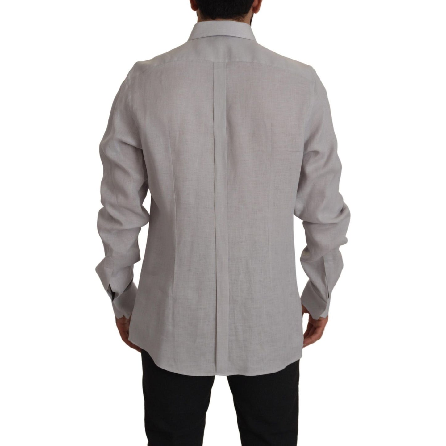 Dolce & Gabbana Elegant Grey Slim Fit Linen Shirt MAN SHIRTS Dolce & Gabbana Light Slate Gray