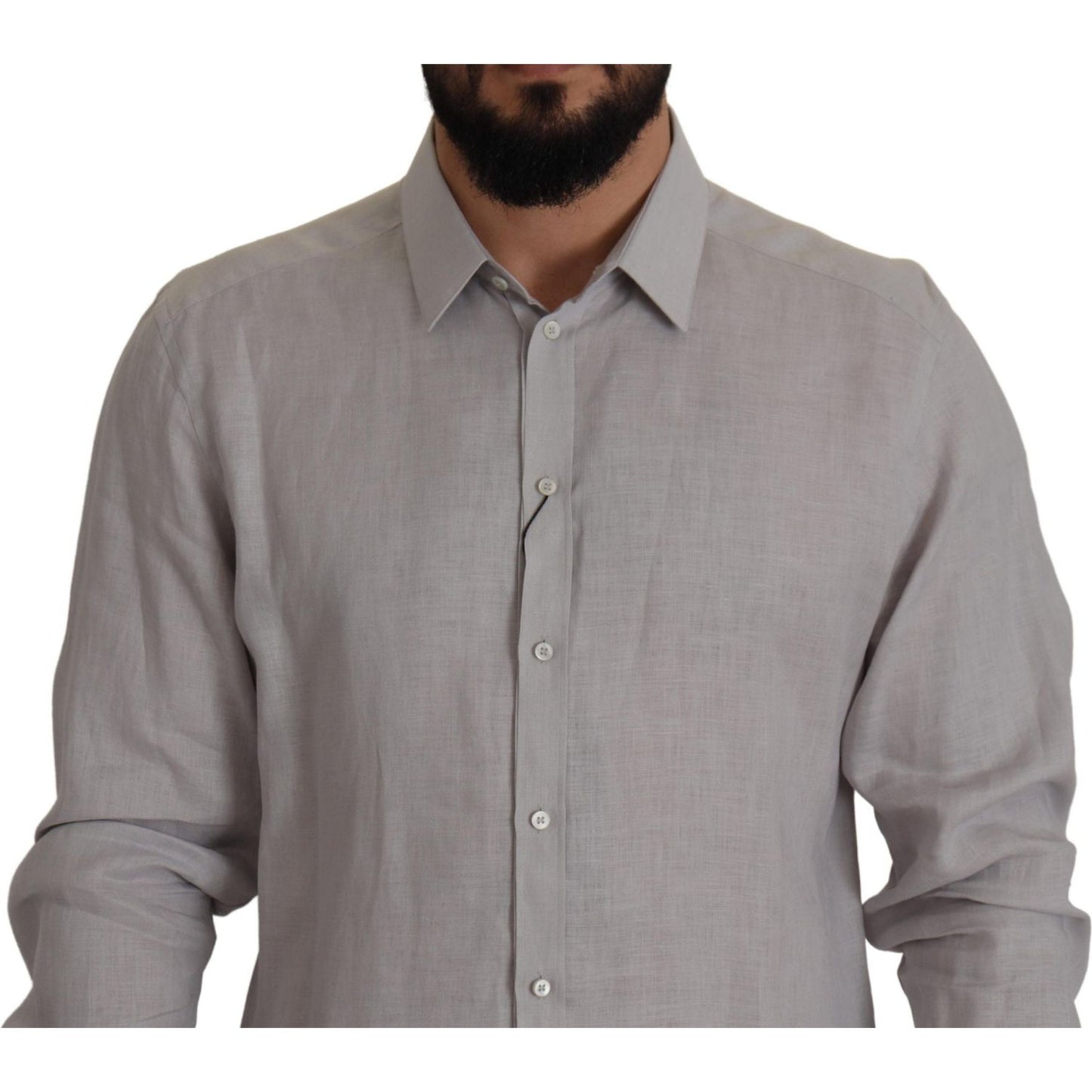 Dolce & Gabbana Elegant Grey Slim Fit Linen Shirt MAN SHIRTS Dolce & Gabbana Light Slate Gray