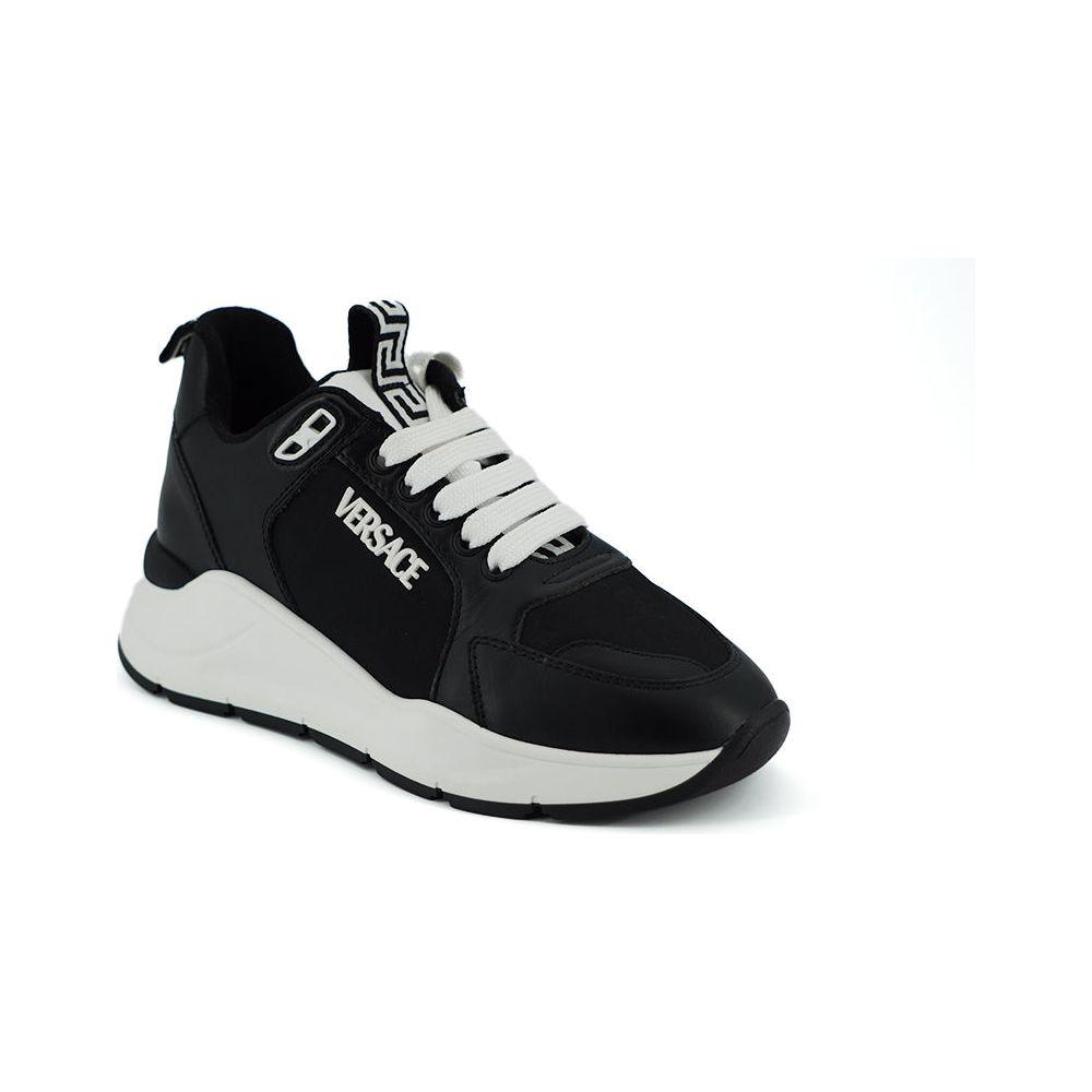 Versace Elegant Monochrome Leather Sneakers Versace Black