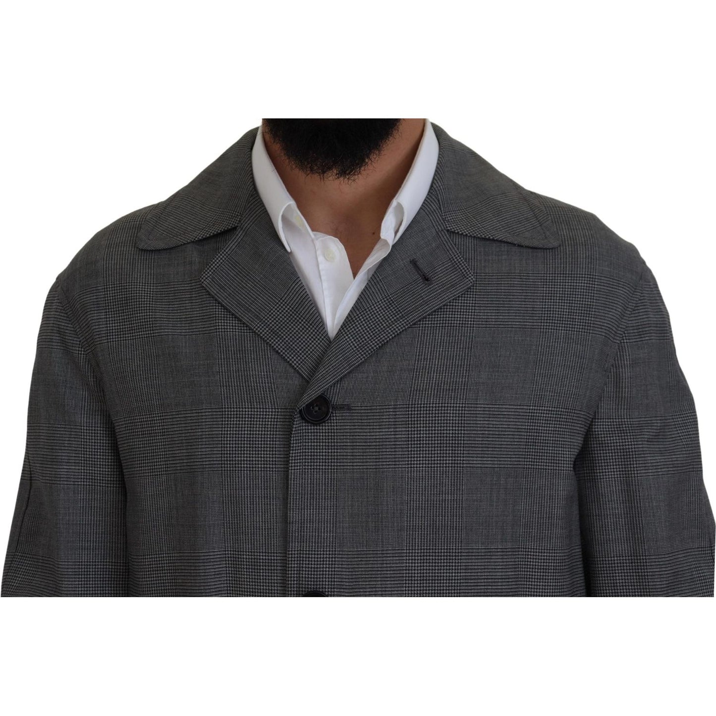 Dolce & Gabbana Elegant Gray Plaid Trench Coat Dolce & Gabbana Dark Slate Gray