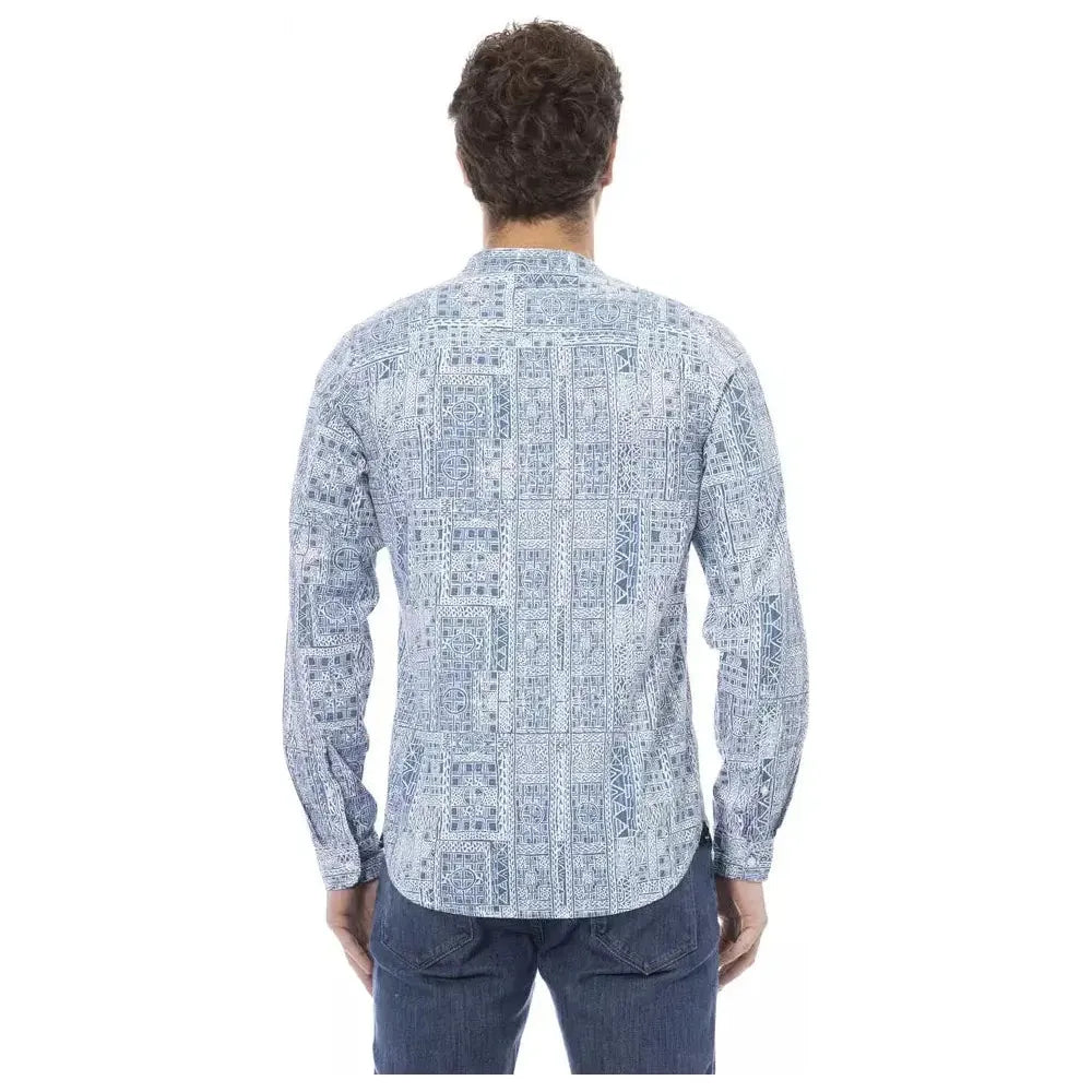 Baldinini Trend Light Blue Cotton Men Shirt Baldinini Trend Light Steel Blue