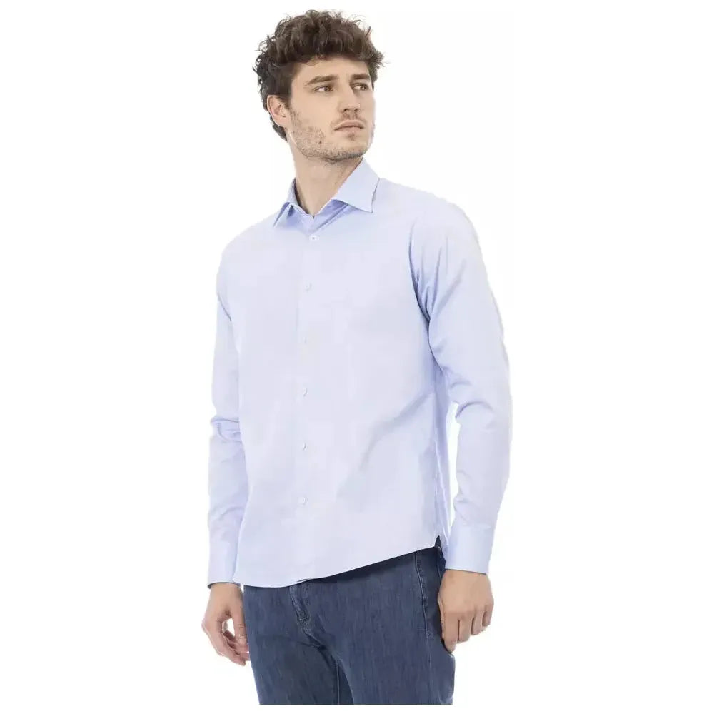 Baldinini Trend Light Blue Cotton Men Shirt Baldinini Trend Light Gray
