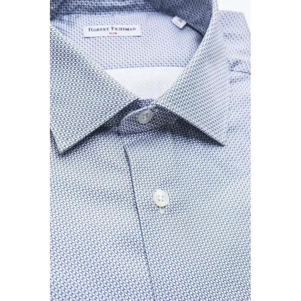 Robert Friedman Light Blue Cotton Men Shirt Robert Friedman Light Gray