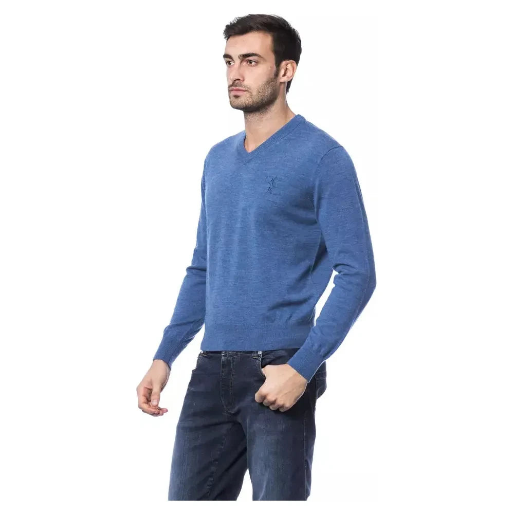 Billionaire Italian Couture Embroidered Merino Wool Crew Neck Sweater Billionaire Italian Couture Dark Slate Blue