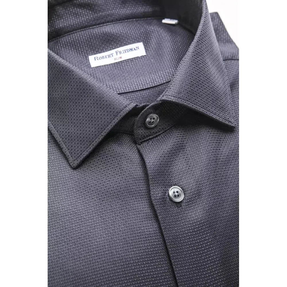 Robert Friedman Blue Cotton Men Shirt Robert Friedman Dark Slate Gray