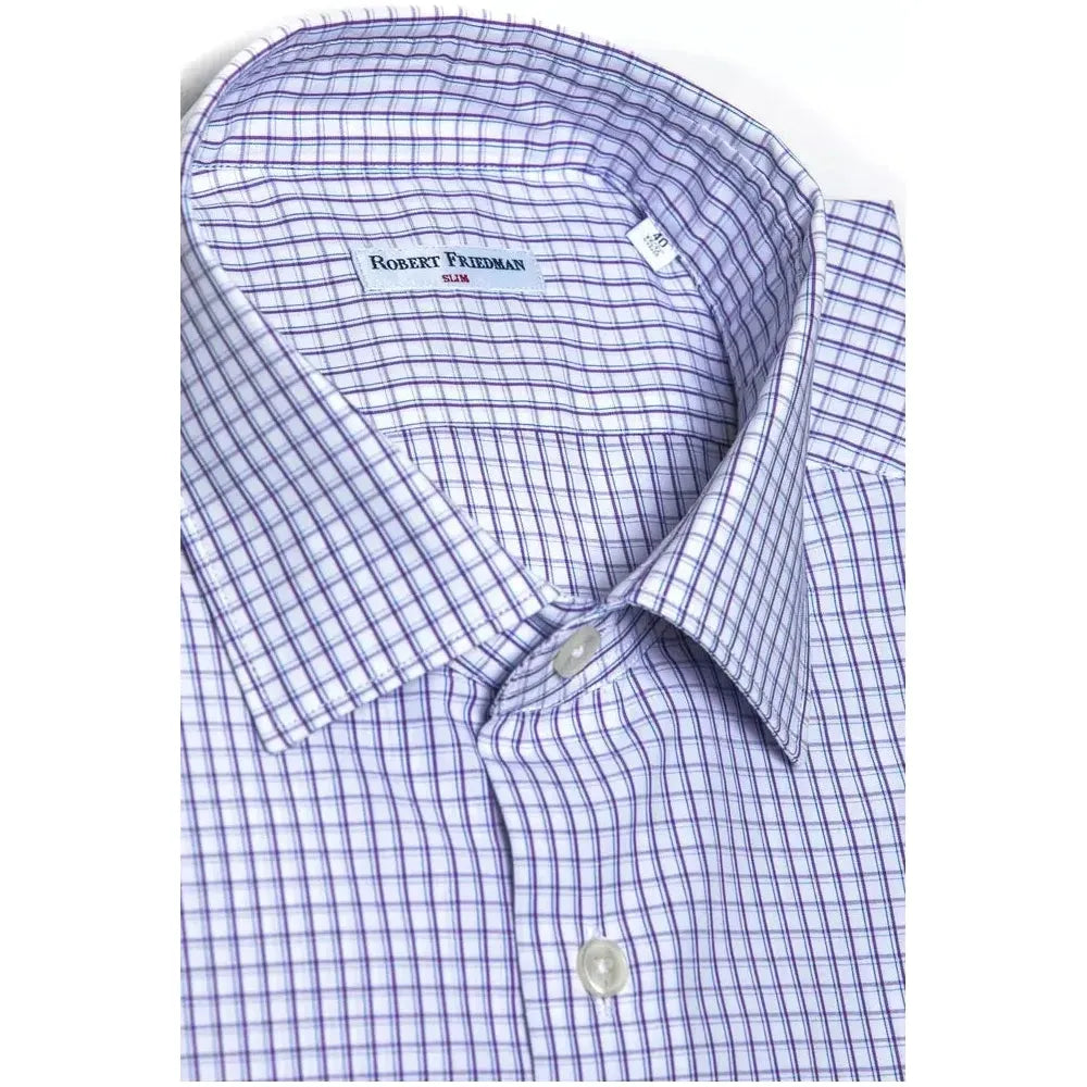 Robert Friedman Burgundy Cotton Men Shirt Robert Friedman Light Gray