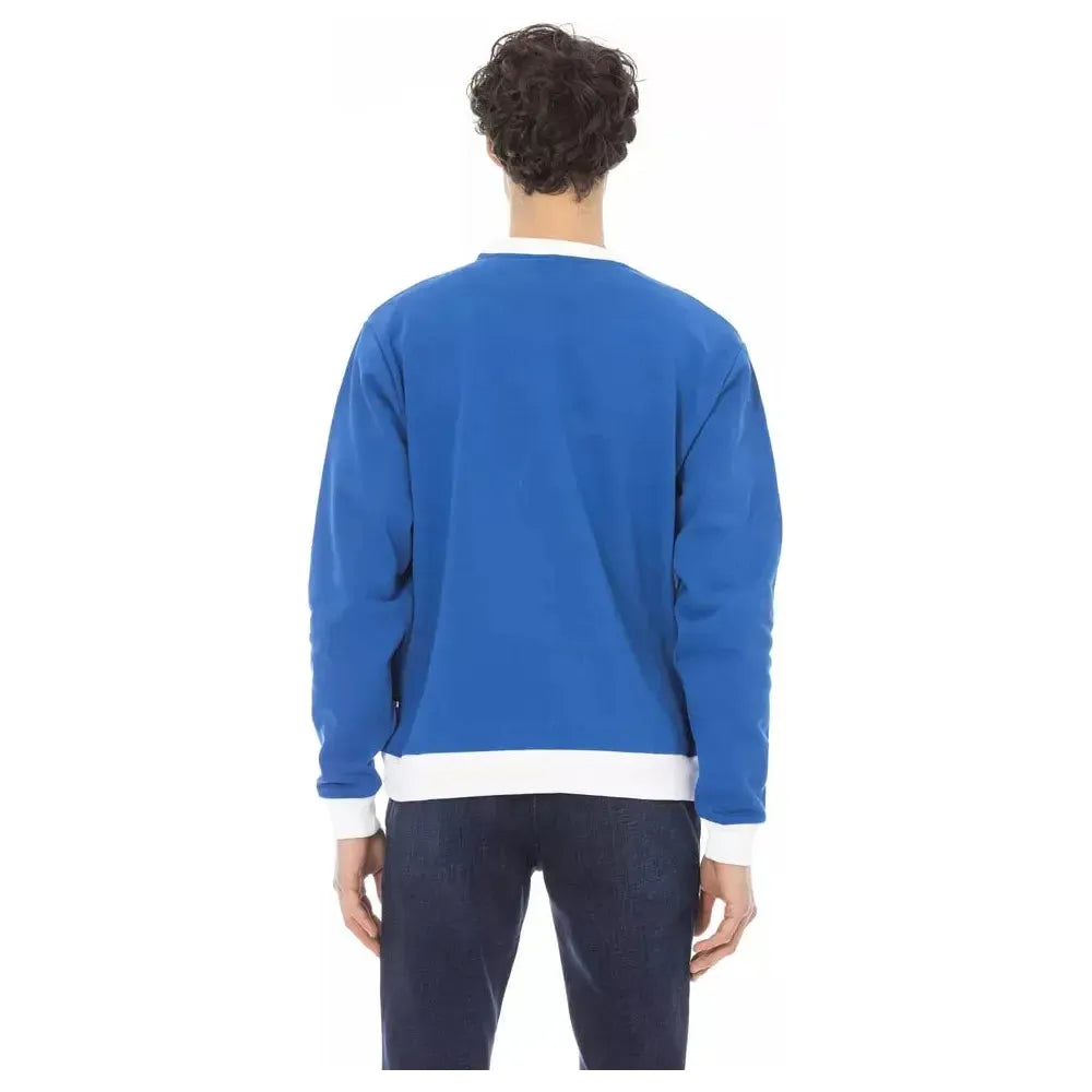 Baldinini Trend Blue Cotton Men's Sweater Baldinini Trend Steel Blue