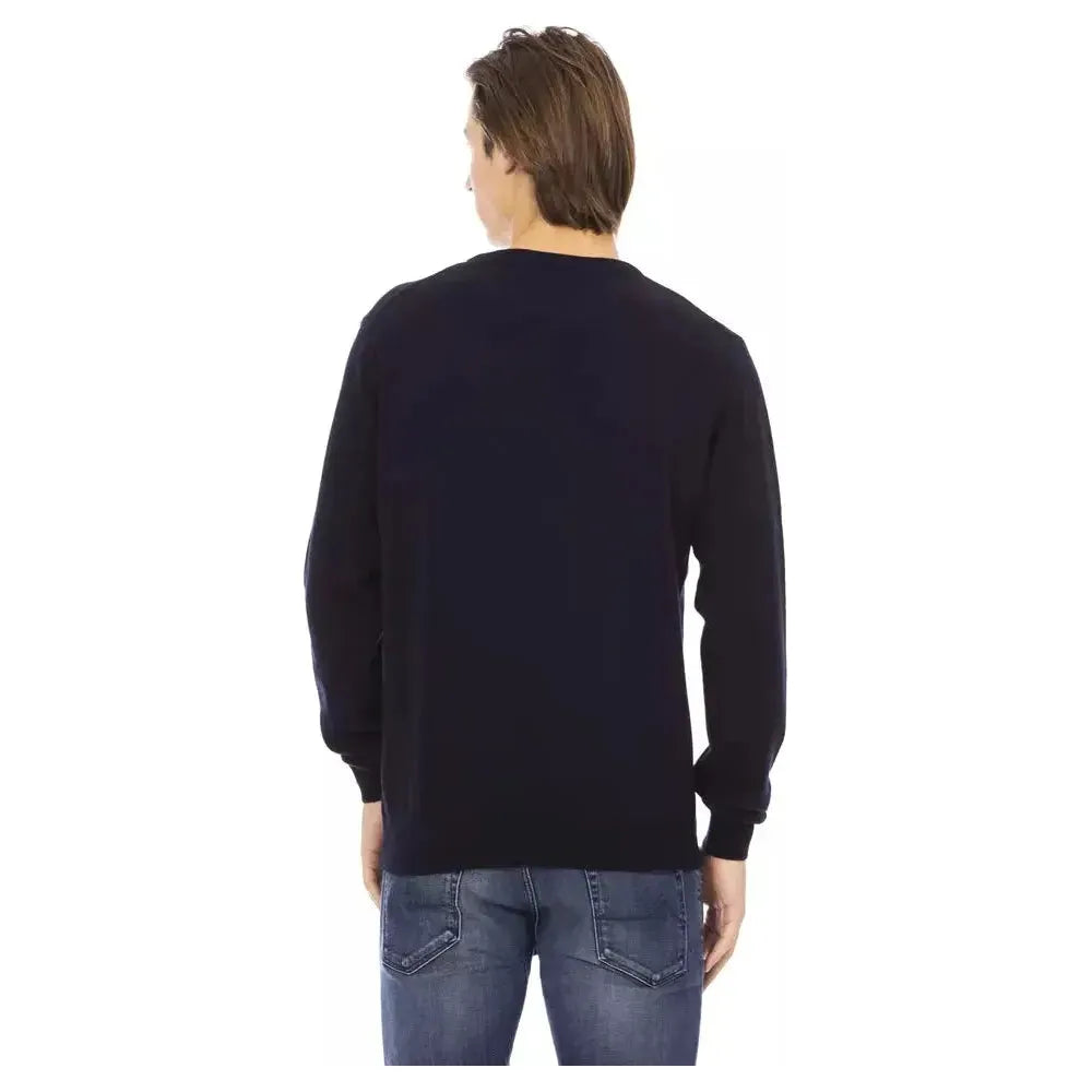 Baldinini Trend Blue Wool Men Sweater Baldinini Trend Dark Slate Gray