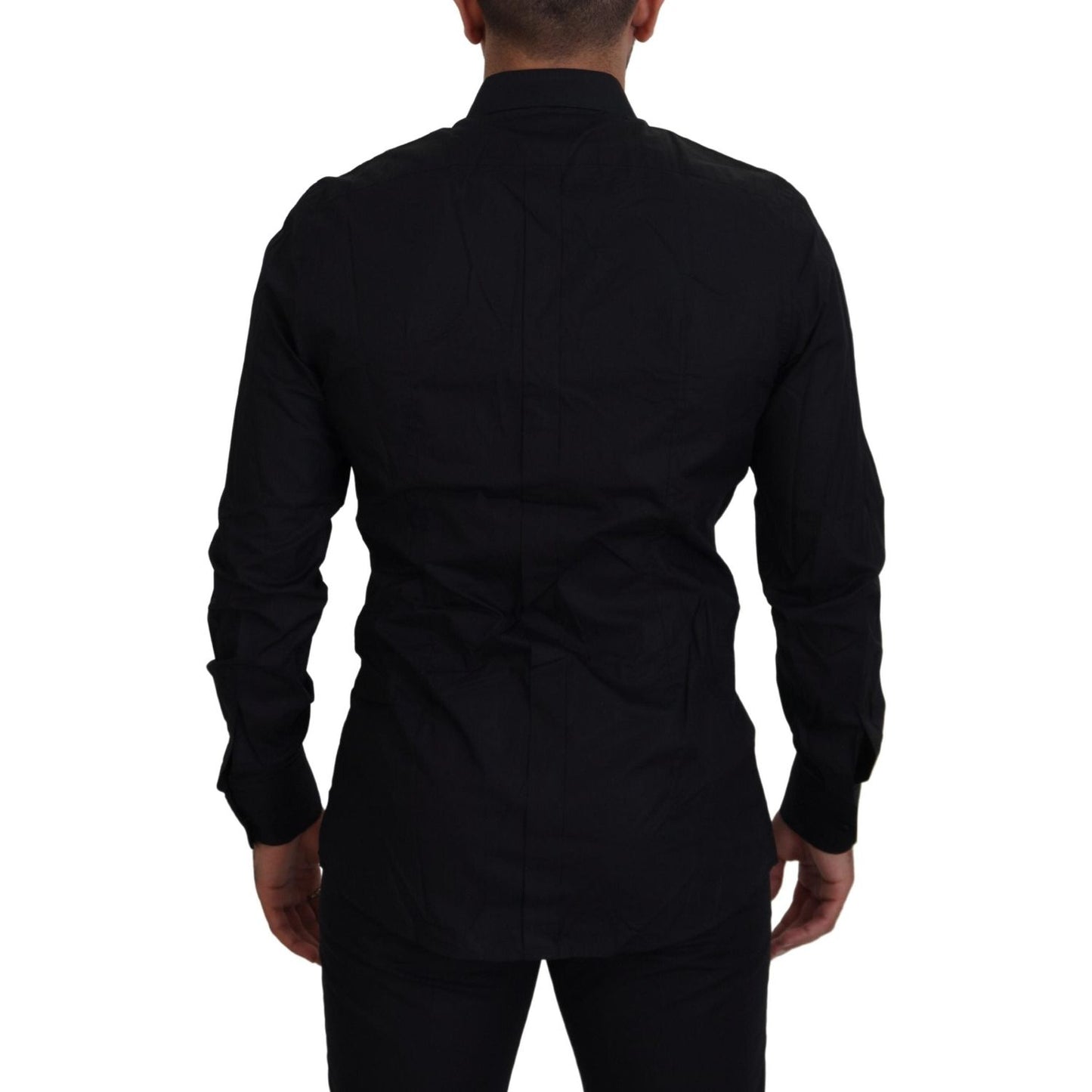 Dolce & Gabbana Elegant Black Slim Fit Dress Shirt with Crown Embroidery Dolce & Gabbana Black