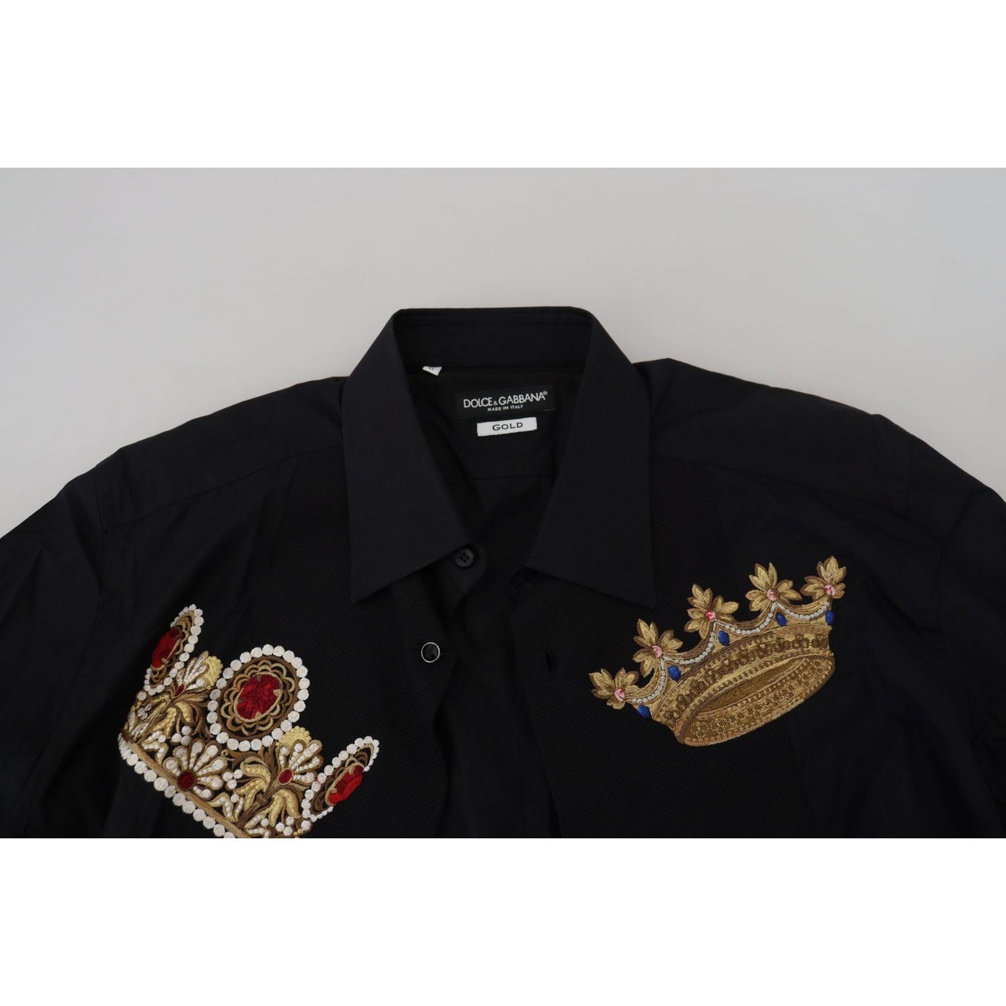 Dolce & Gabbana Elegant Black Slim Fit Dress Shirt with Crown Embroidery Dolce & Gabbana Gray