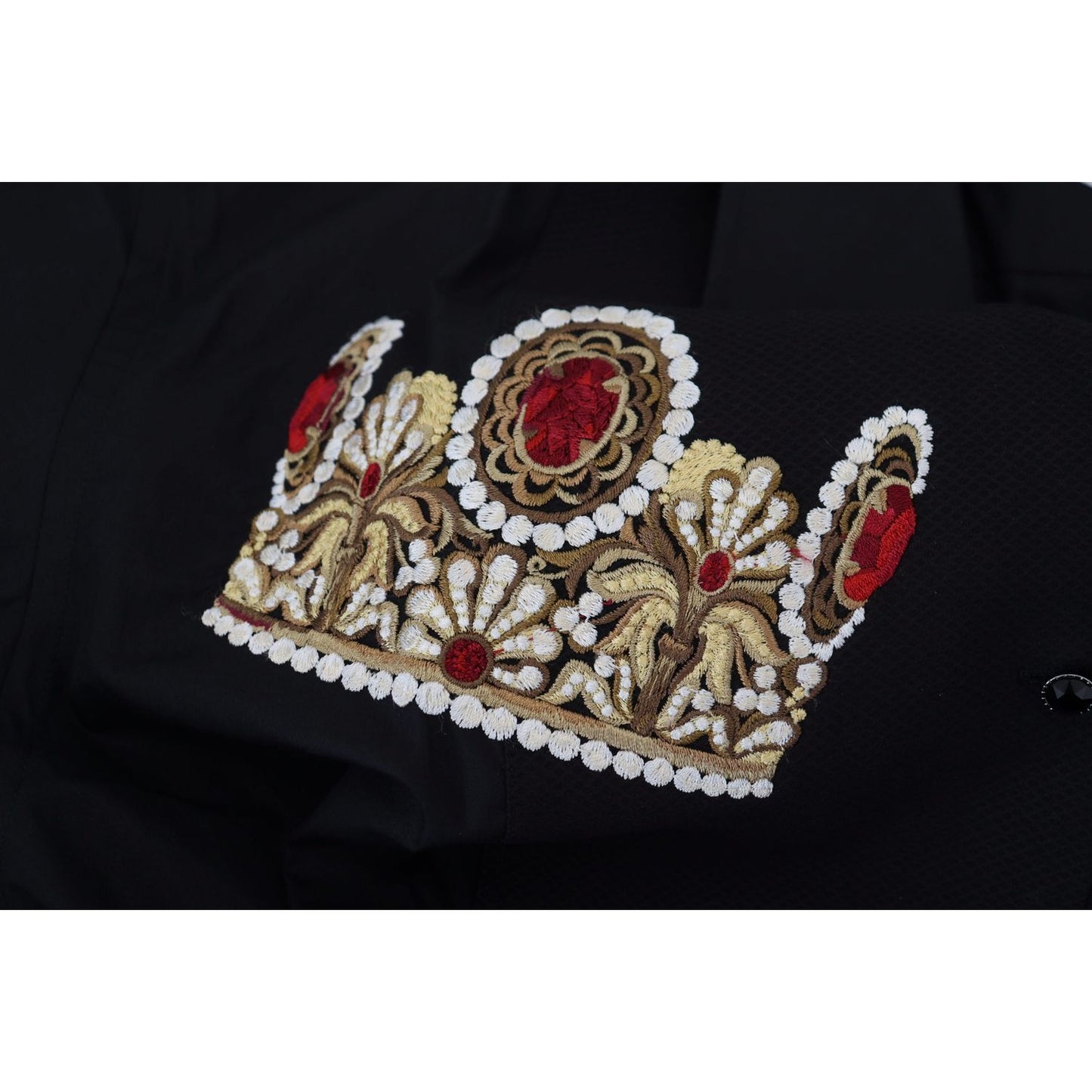Dolce & Gabbana Elegant Black Slim Fit Dress Shirt with Crown Embroidery Dolce & Gabbana Dark Gray