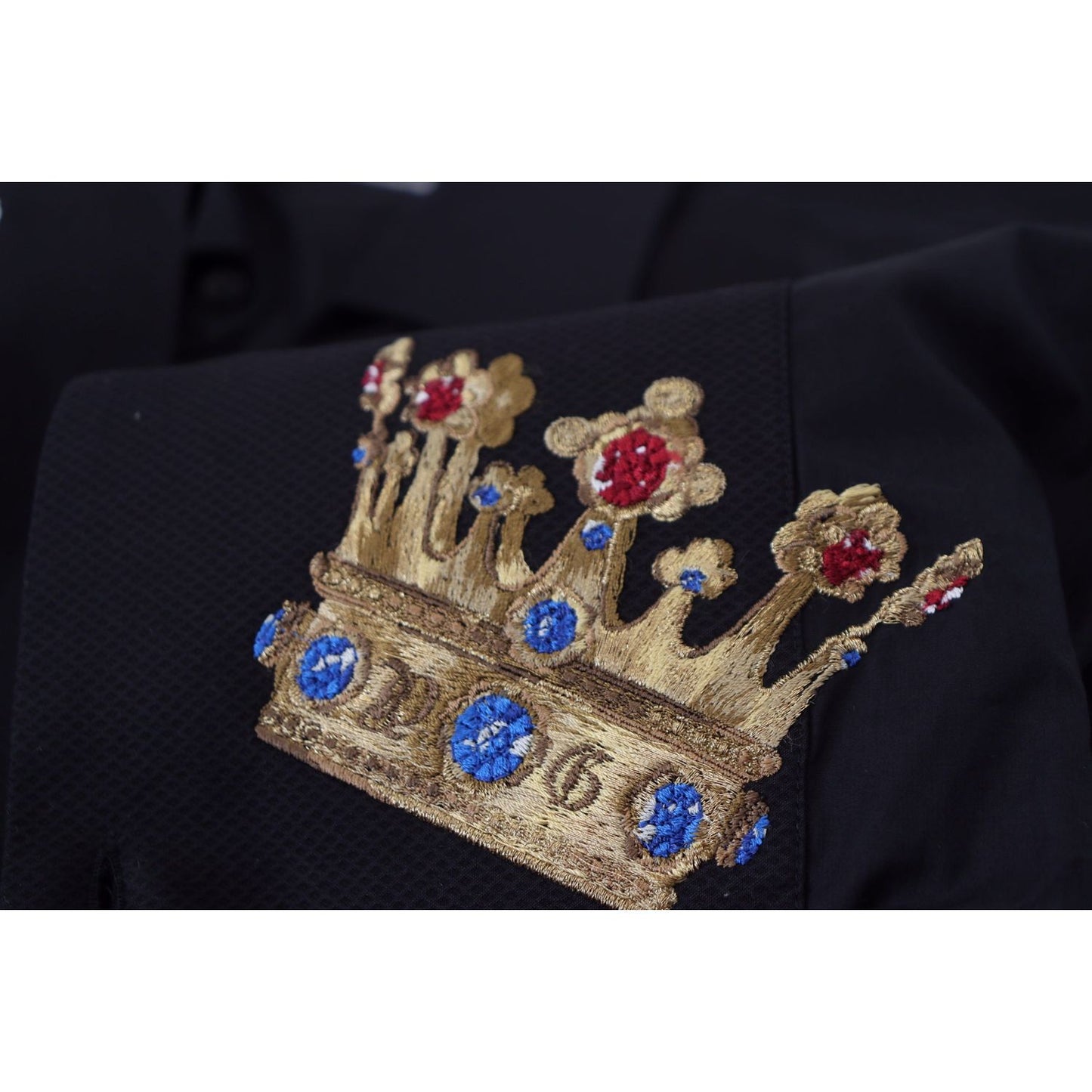 Dolce & Gabbana Elegant Black Slim Fit Dress Shirt with Crown Embroidery Dolce & Gabbana Black
