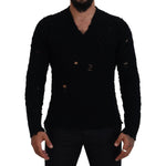 Dolce & Gabbana Black Wool V-neck Knitted Pullover Sweater TSH83648-44