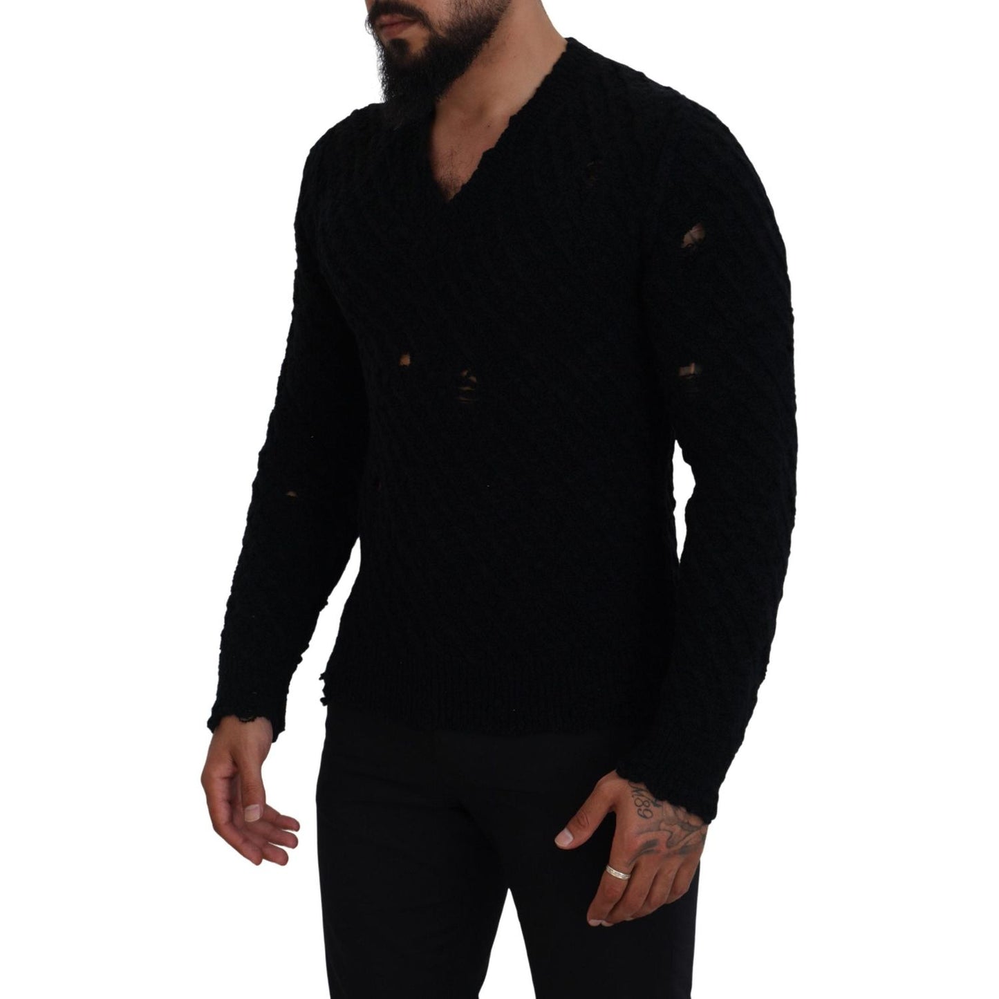 Dolce & Gabbana Elegant Black Wool-Blend V-Neck Sweater Dolce & Gabbana Black
