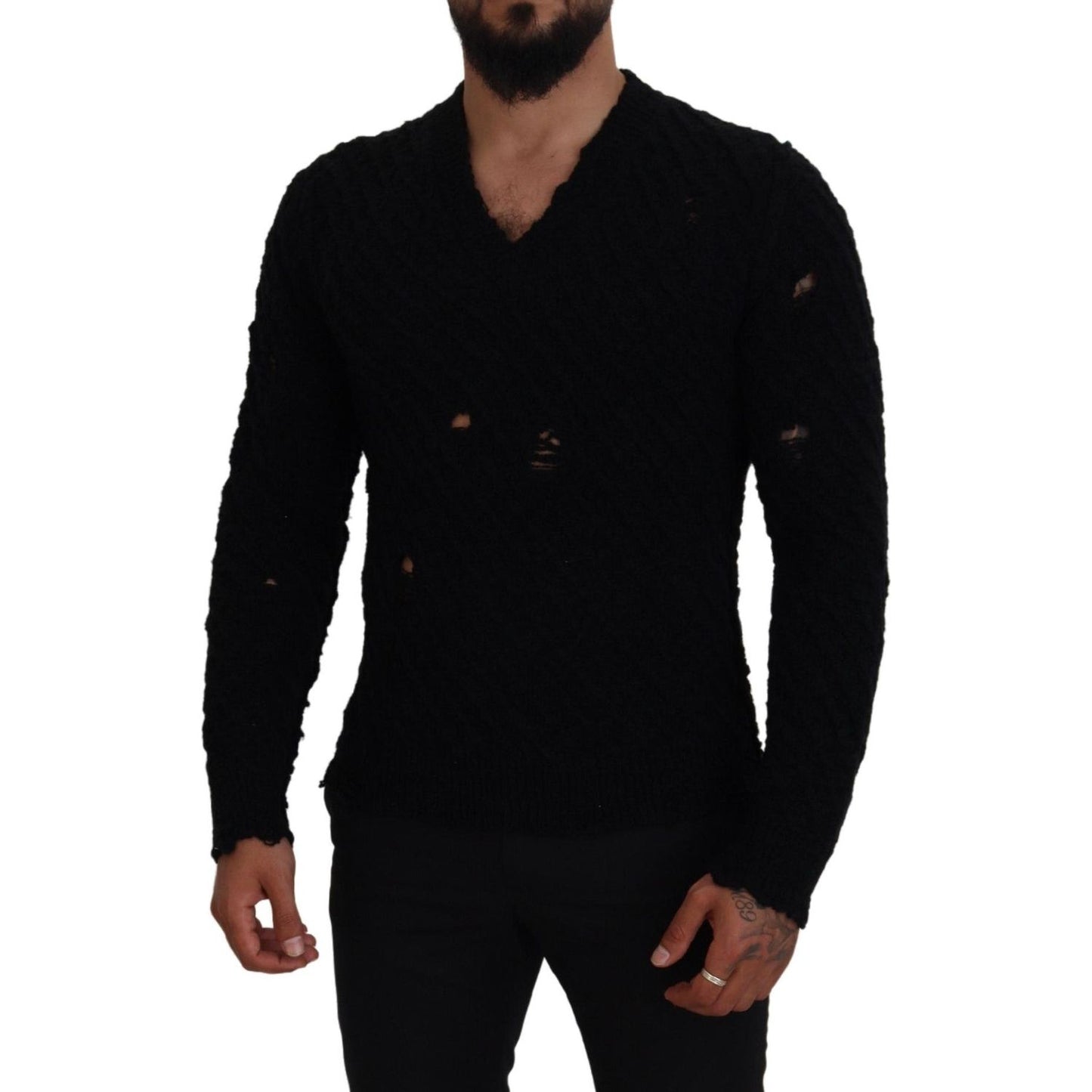 Dolce & Gabbana Elegant Black Wool-Blend V-Neck Sweater Dolce & Gabbana Black