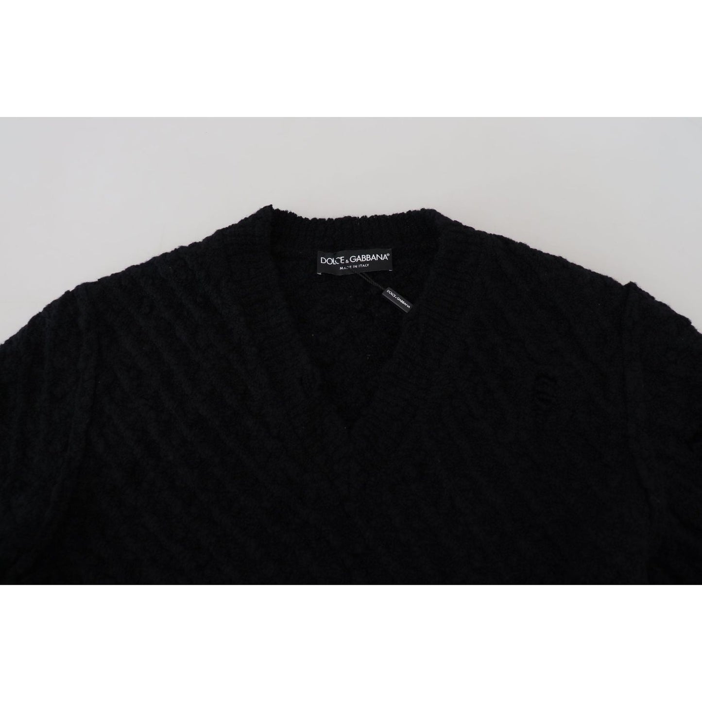 Dolce & Gabbana Elegant Black Wool-Blend V-Neck Sweater Dolce & Gabbana Black