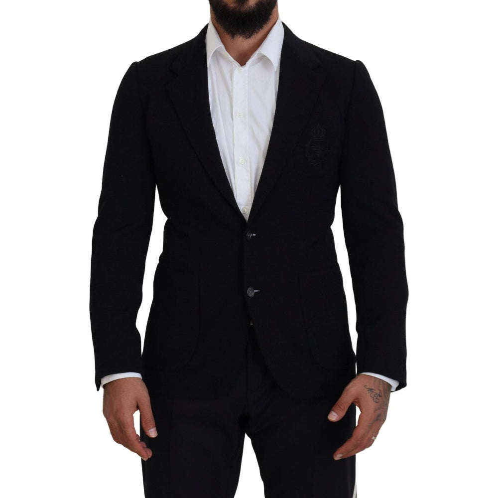 Dolce & Gabbana Black Wool Crown Slim Fit Jacket Blazer KOS2107- 44