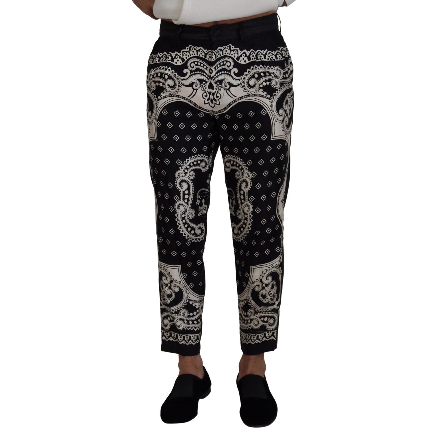 Dolce & Gabbana Elegant Bandana Print Silk-Cotton Pants Dolce & Gabbana Dark Gray